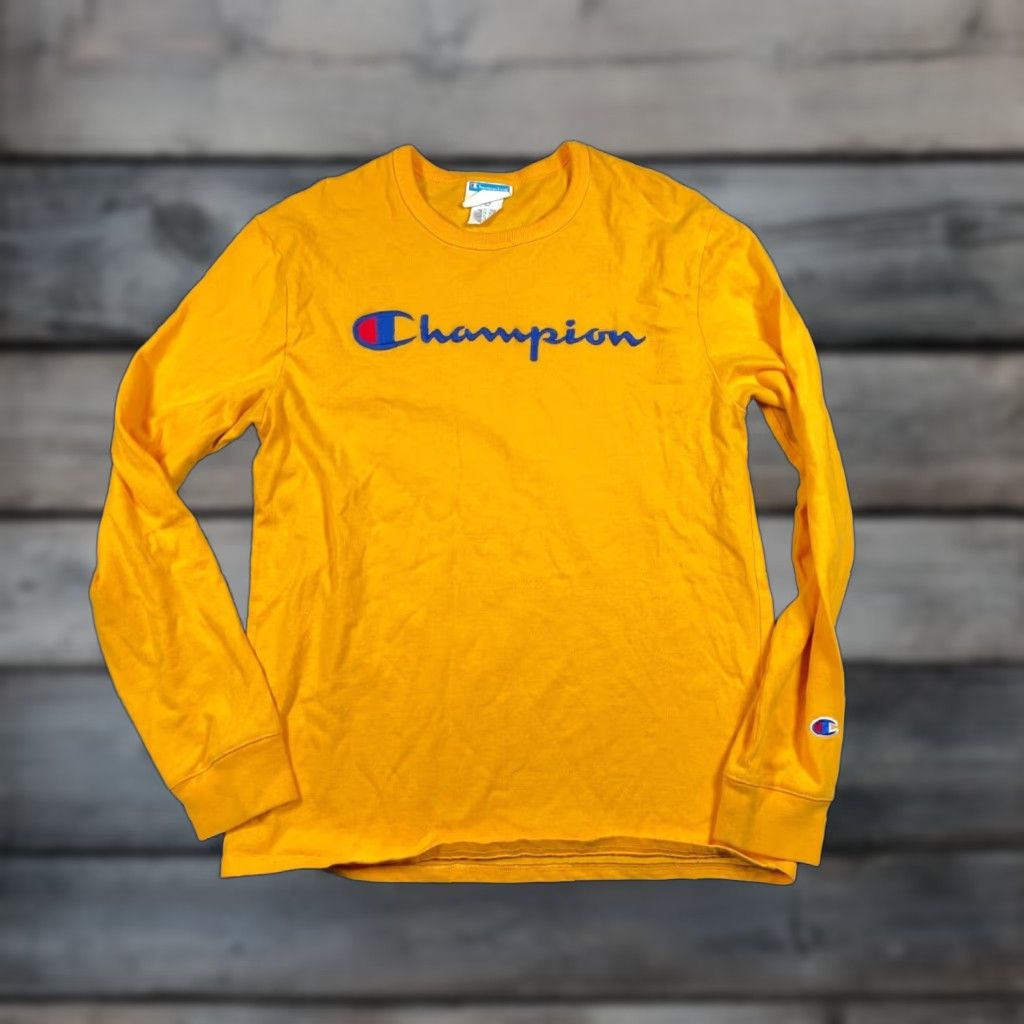 Champion Champion T-Shirt Long Sleeve Embroidered Script Adult Medium Gold Yellow Logo Size US M / EU 48-50 / 2 - 1 Thumbnail