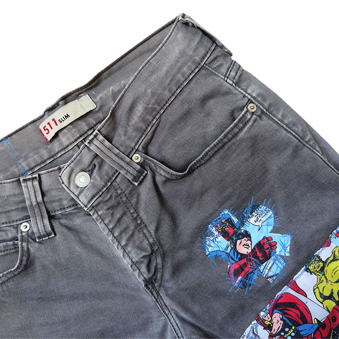 Levi's Upcycled "OLD SCHOOL MARVEL" LEVI'S 511 Slim Jeans Size US 30 / EU 46 - 4 Thumbnail