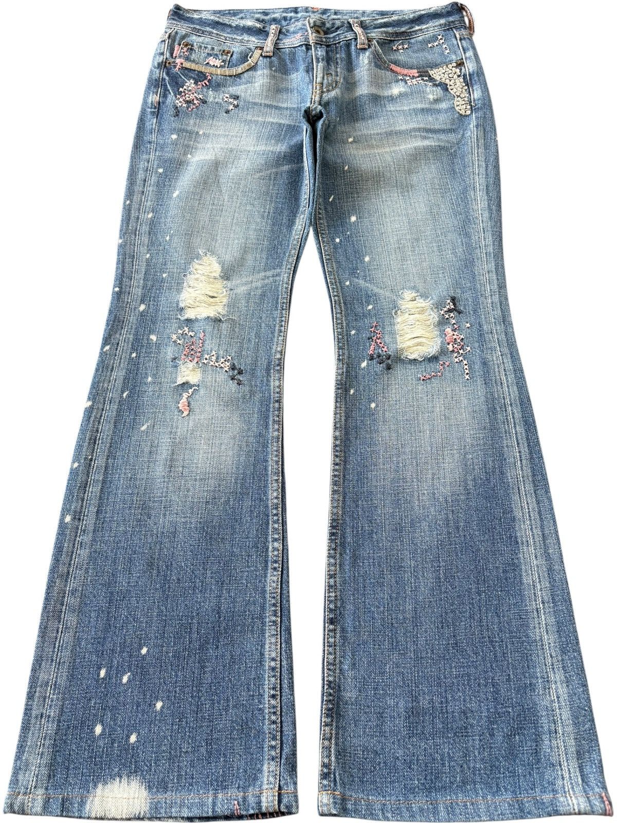 Levi's Vintage 90s Levis 553 Flare Rare Design Distressed Jeans Size 32" / US 10 / IT 46 - 1 Thumbnail