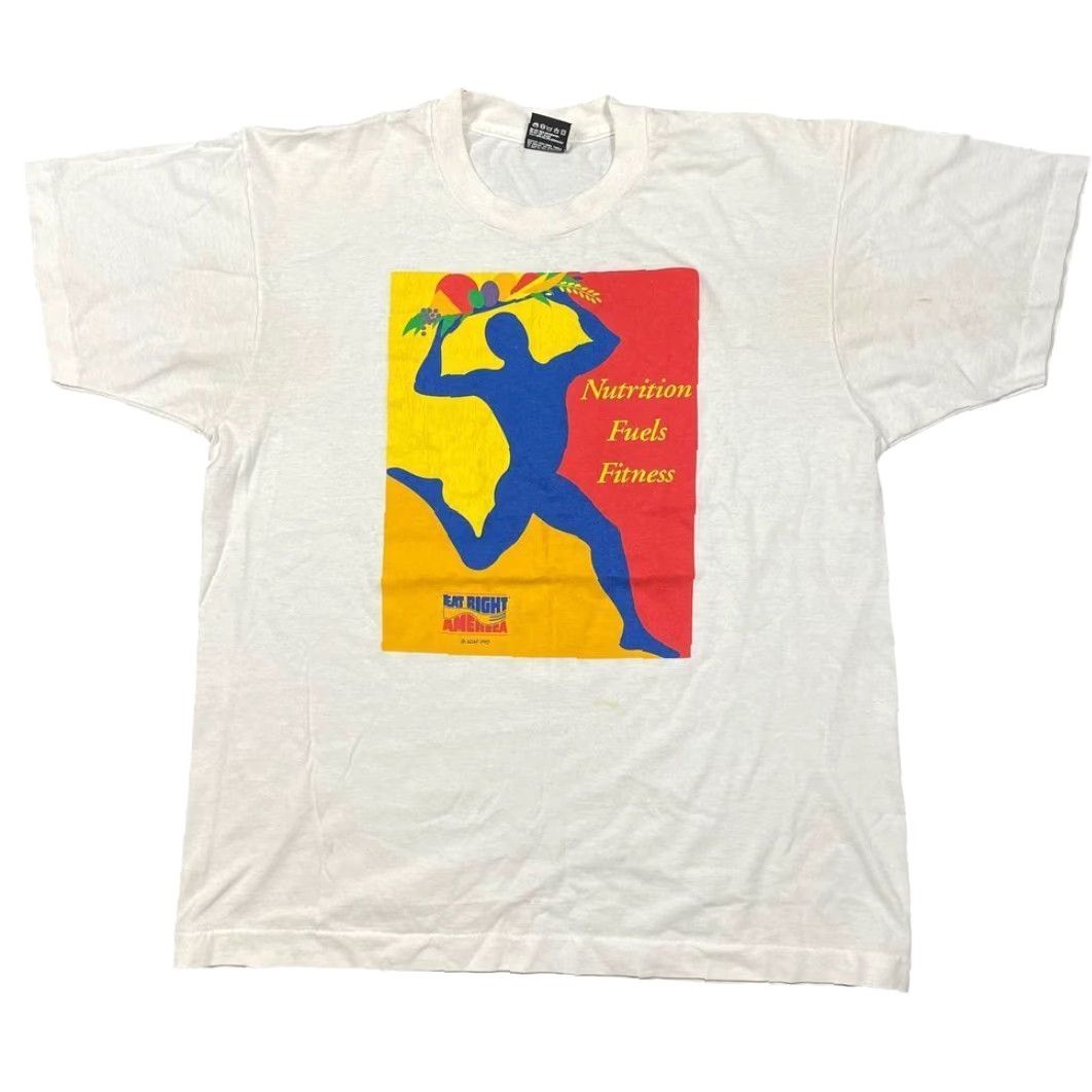Vintage VINTAGE Mens T Shirt 1993 USA Made Graphic Print Eat Right America Fitness White Short Sleeve Crew Neck Large Retro 90s Mens Size US L / EU 52-54 / 3 - 2 Thumbnail