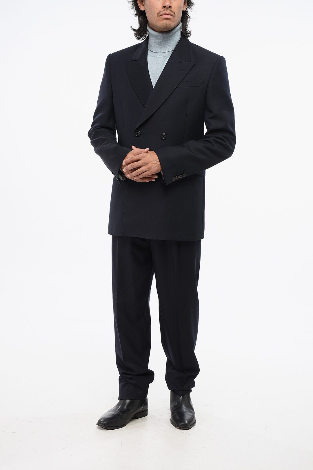 Alexander McQueen og1mm0925 Wool Blend Double-Breasted Blazer in Navy Size US M / EU 48-50 / 2 - 4 Thumbnail