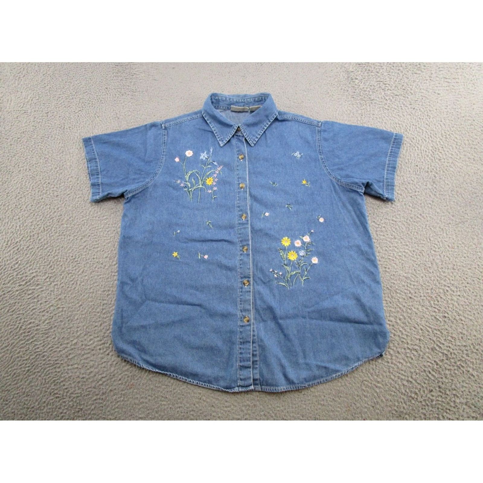 Basic Editions VINTAGE Basic Editions Denim Button Shirt Plus SZ 18 Floral Embroidered 90s Women's Shirt Mens Womens Size XXL / US 16-18 / IT 52-54 - 2 Thumbnail