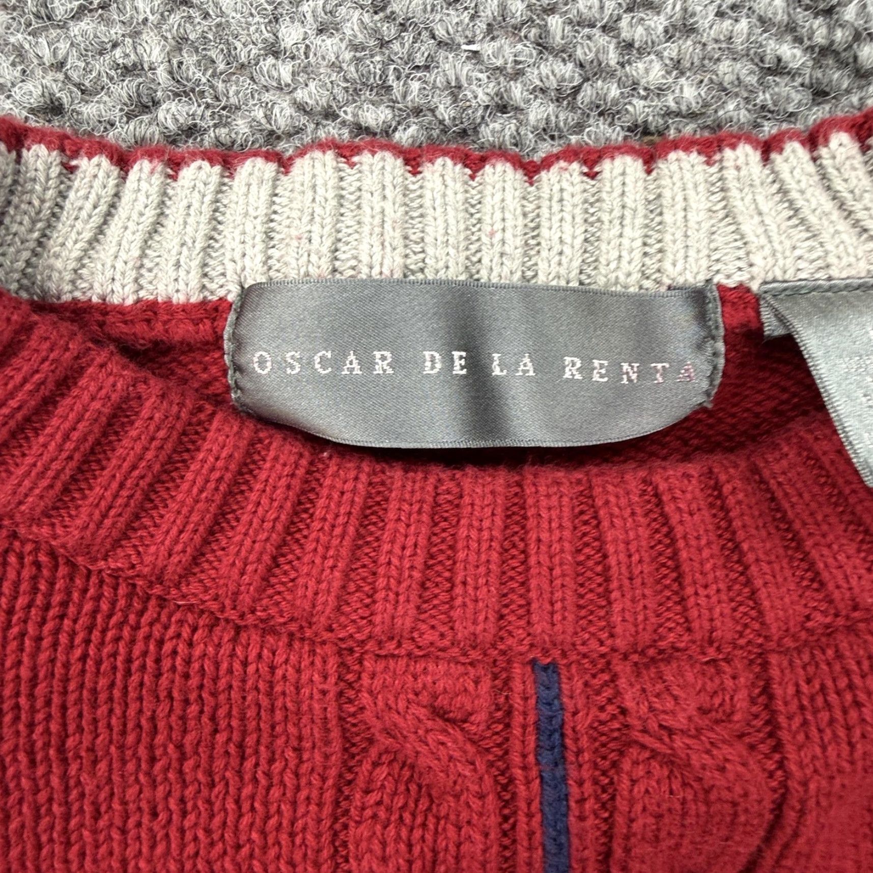 Oscar De La Renta Oscar de la Renta Sweater Mens M Red Windowpane Cable Knit Crewneck Cotton Size US M / EU 48-50 / 2 - 3 Thumbnail