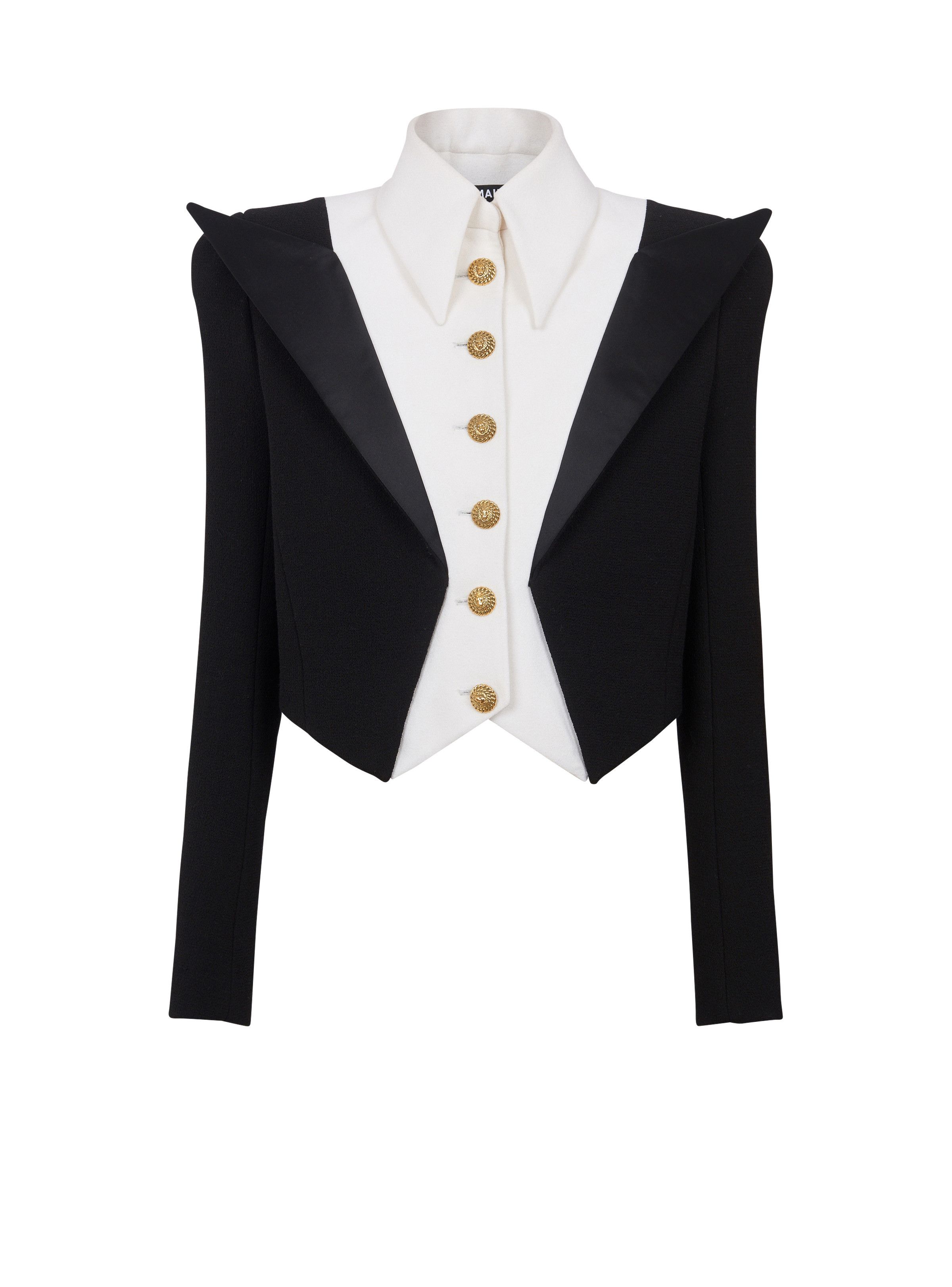 Balmain o1s1wg110825 Cropped 6 Button Crepe Jacket in Black/White Size XL / US 12-14 / IT 48-50 - 1 Thumbnail