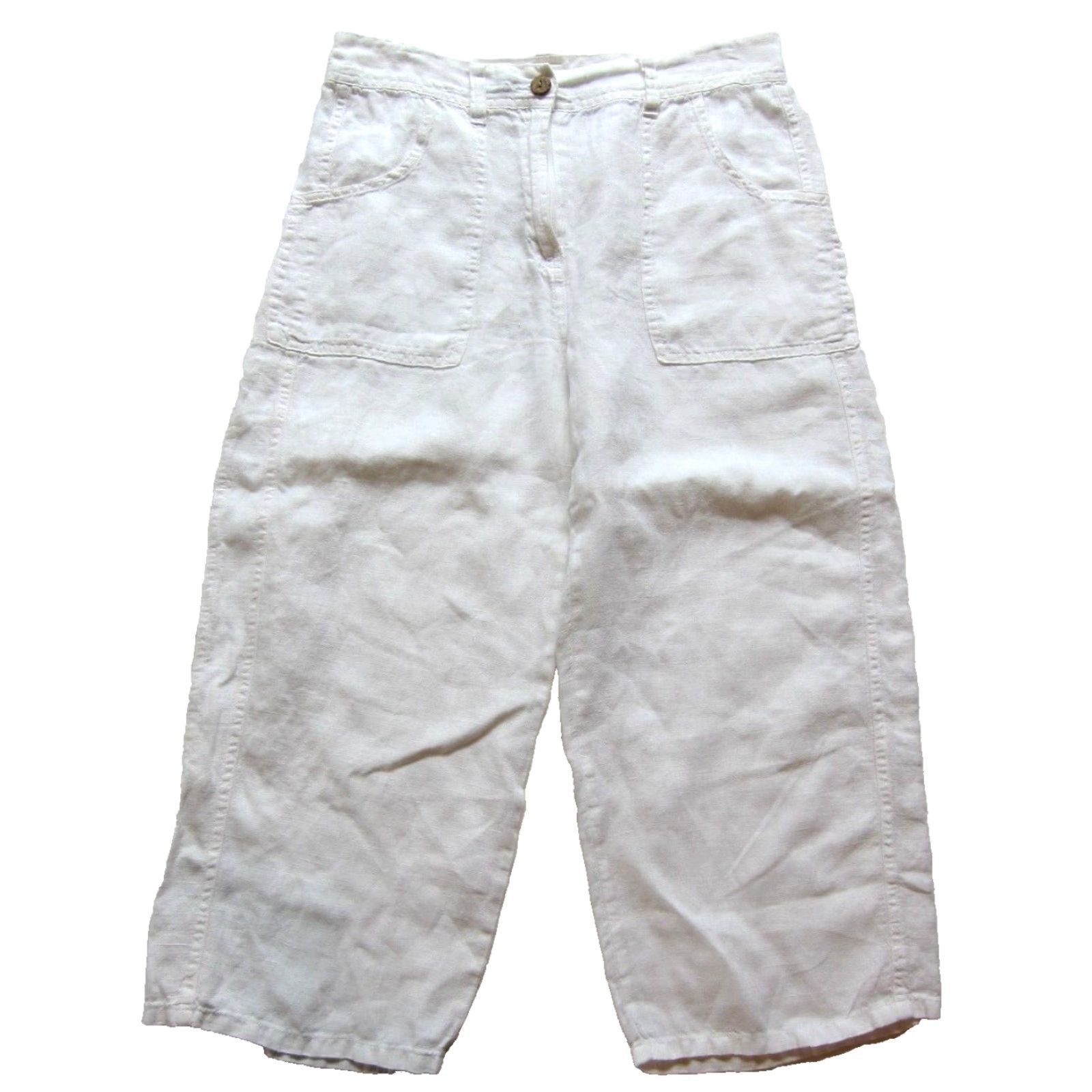 Vintage Chico's White 100% Linen Pocket Wide Leg Capri Lagenlook Relaxed Casual Pant Shirt Womens 0 Size 25" / US 0 / IT 36 - 2 Thumbnail