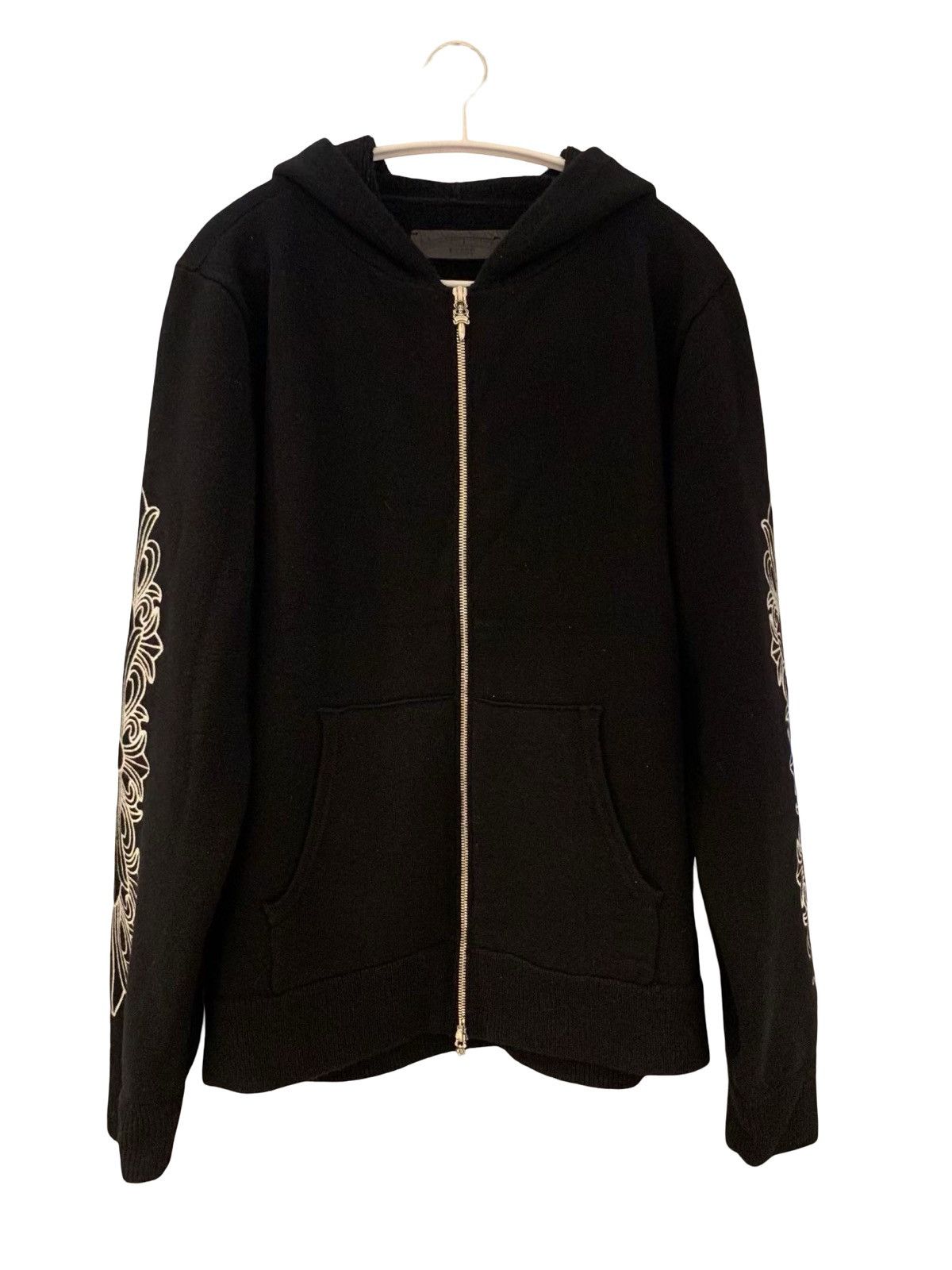 Embroidered floral sleeve cashmere zip hoodie