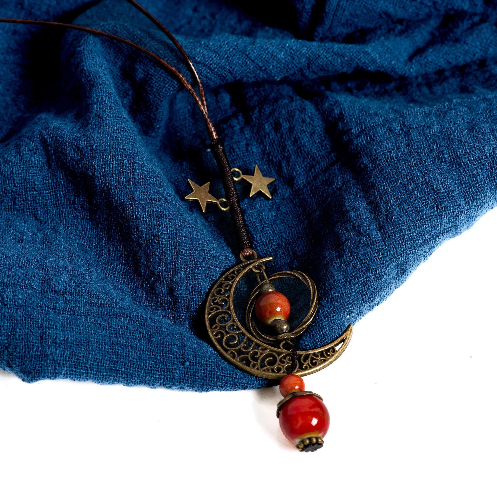 Handmade Moon and Star Pendant Necklace Handmade Jewelry Gift For Her Size ONE SIZE - 1 Thumbnail
