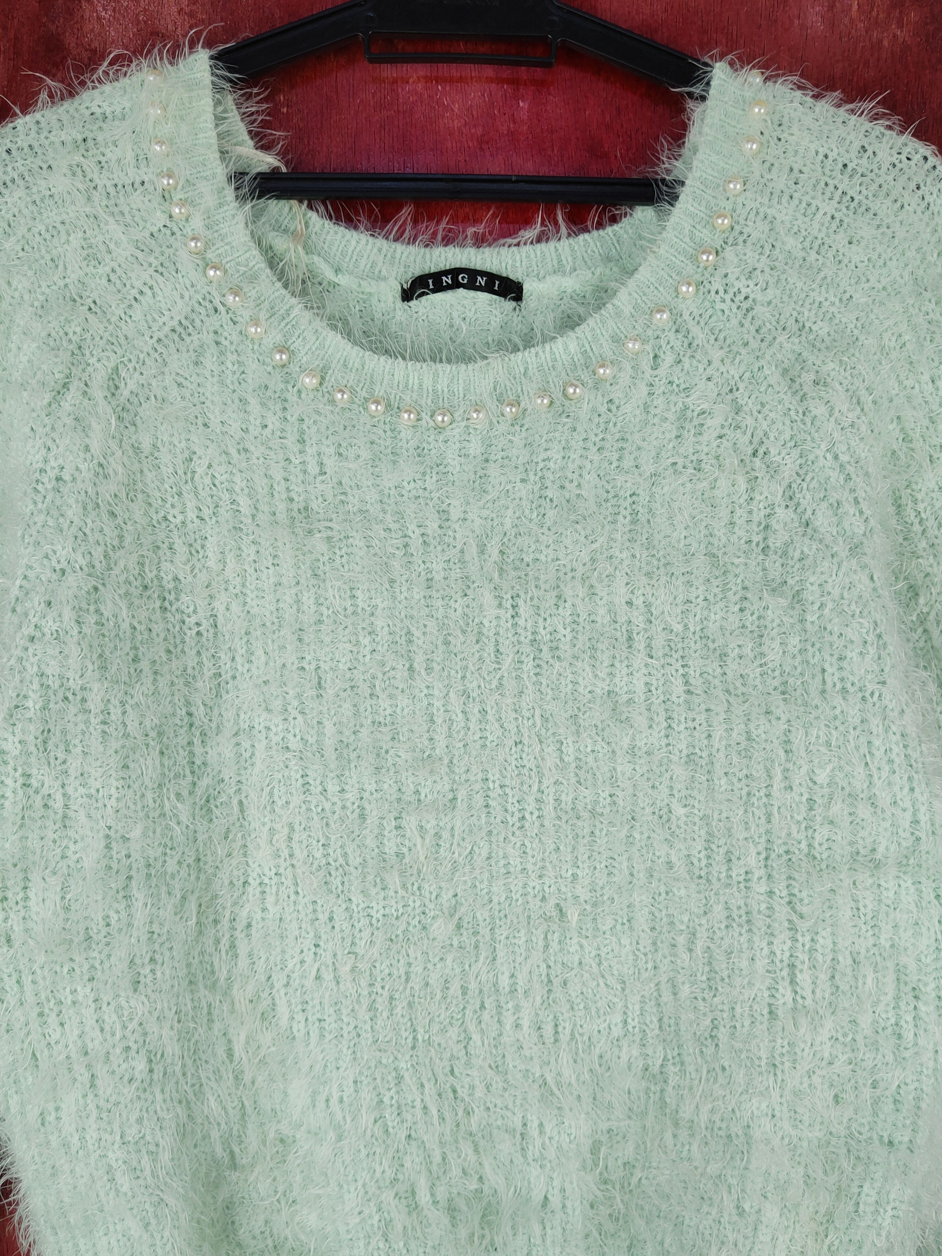 Homespun Knitwear Ingni Mint Green Shag Shaggy Fur Mohair Knitwear #S2056 Size S / US 4 / IT 40 - 2 Thumbnail