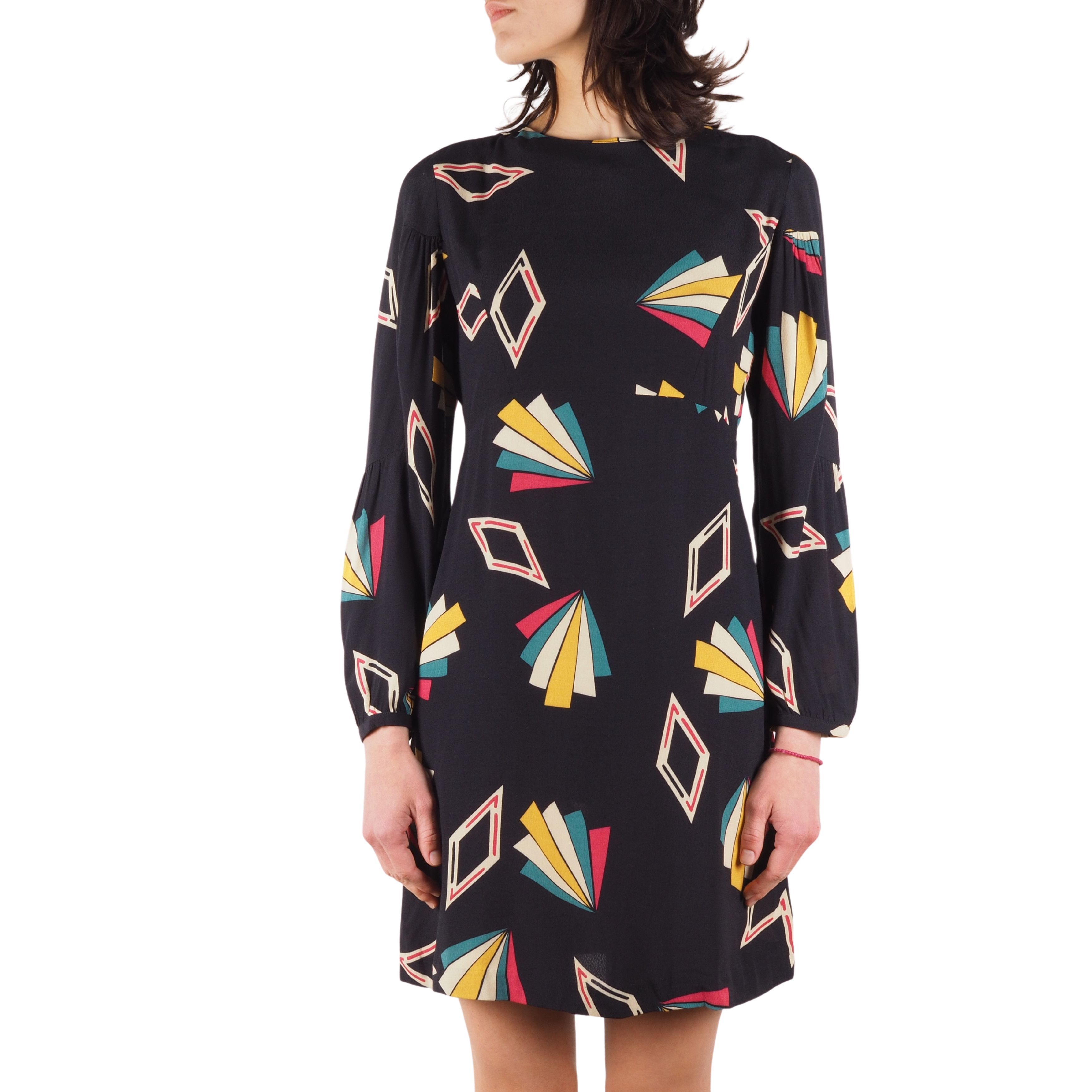 ba&sh Ba&sh Violette Noir Viscose Geometric Print Dress Size S / US 4 / IT 40 - 1 Thumbnail