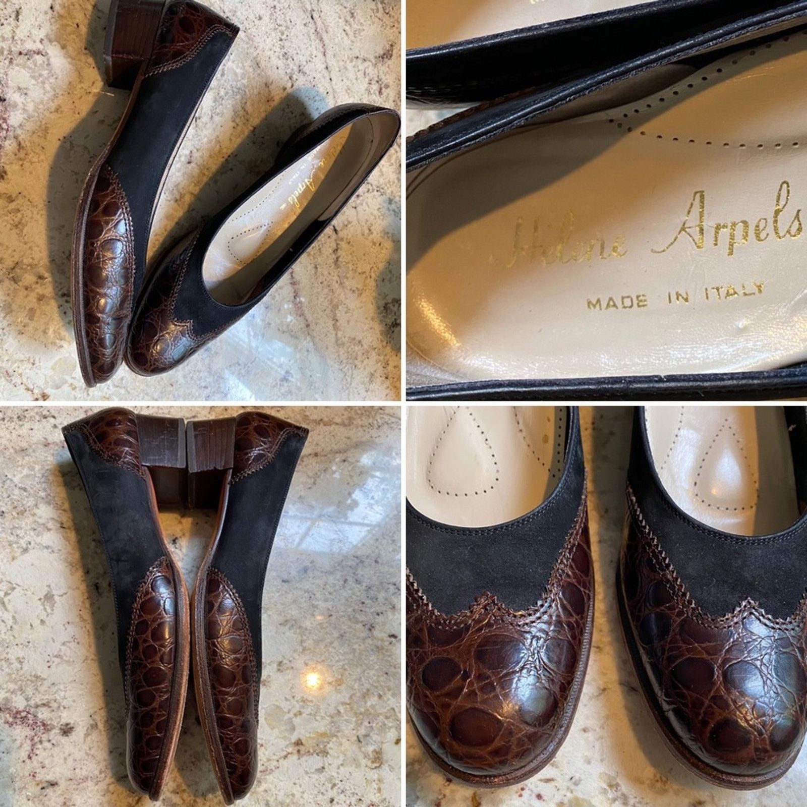 Other Helene Arpels Croc Black Suede Low Pumps Italy 9.5 AA Size US 9.5 / IT 39.5 - 1 Thumbnail