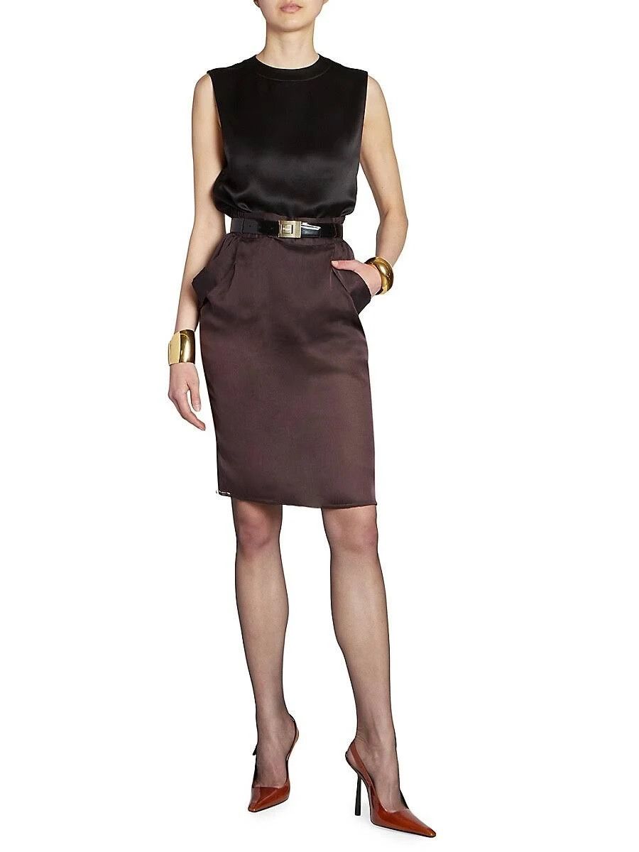Saint Laurent Paris o1s1wg110924 Pencil Skirt in Silk Muslin in Dark Brown Size 26" / US 2 / IT 38 - 2 Thumbnail