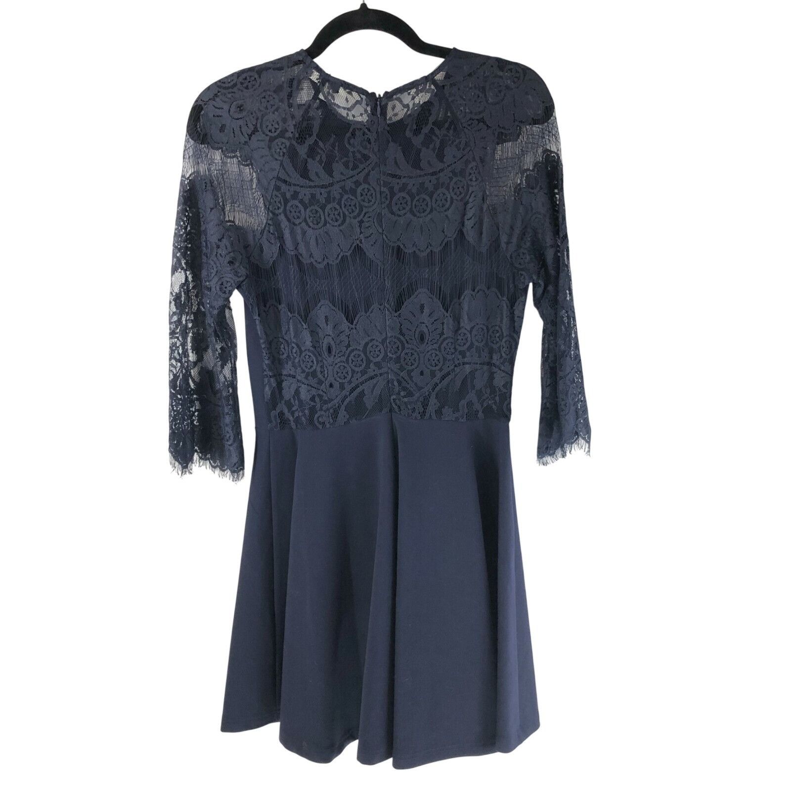 BB Dakota BB Dakota Mini Dress Lace Sheer Back A Line 3/4 Sleeve Navy Size M / US 6-8 / IT 42-44 - 2 Thumbnail