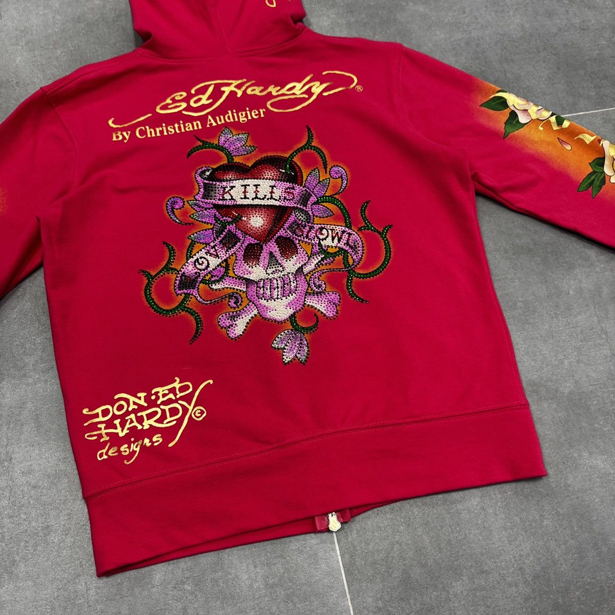 Ed Hardy Ed Hardy Christian Audigier Tattoo Skulls Roses Zip Hoodie Size L / US 10 / IT 46 - 18 Thumbnail