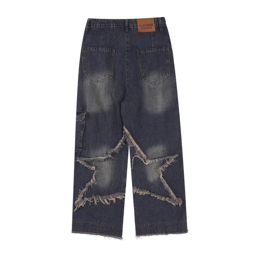 Japanese Brand × Jean Star embroidered straight high street wide leg jeans Size US 32 / EU 48 - 2 Thumbnail