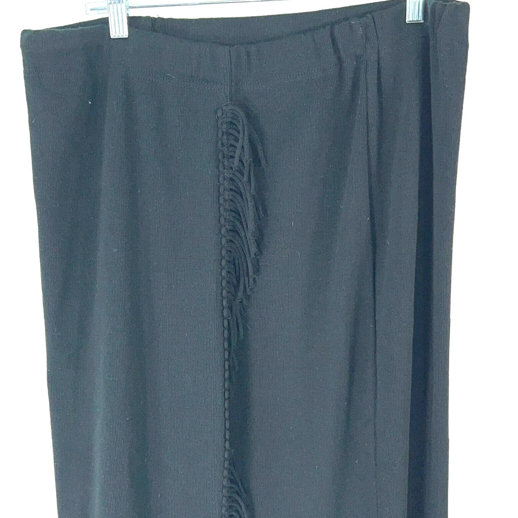 Vintage Black Midi Skirt Womens A-Line Elastic Waist Pull On Casual Size L Fringe Size 36" / US 14 / IT 50 - 4 Thumbnail
