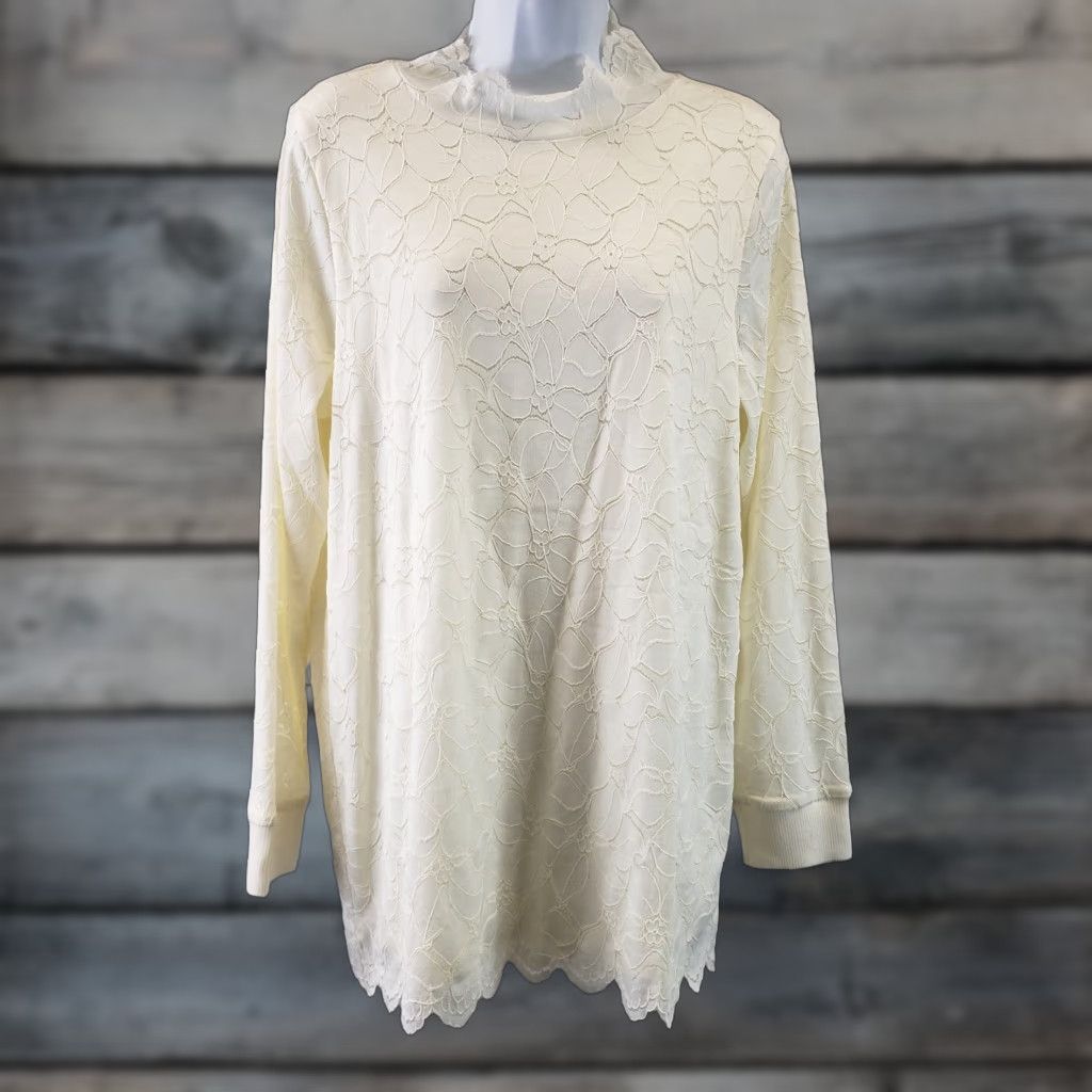 Soft Surroundings Soft Surroundings Blouse Women's Mockneck Lace Long Sleeve Ivory M Size M / US 6-8 / IT 42-44 - 1 Thumbnail