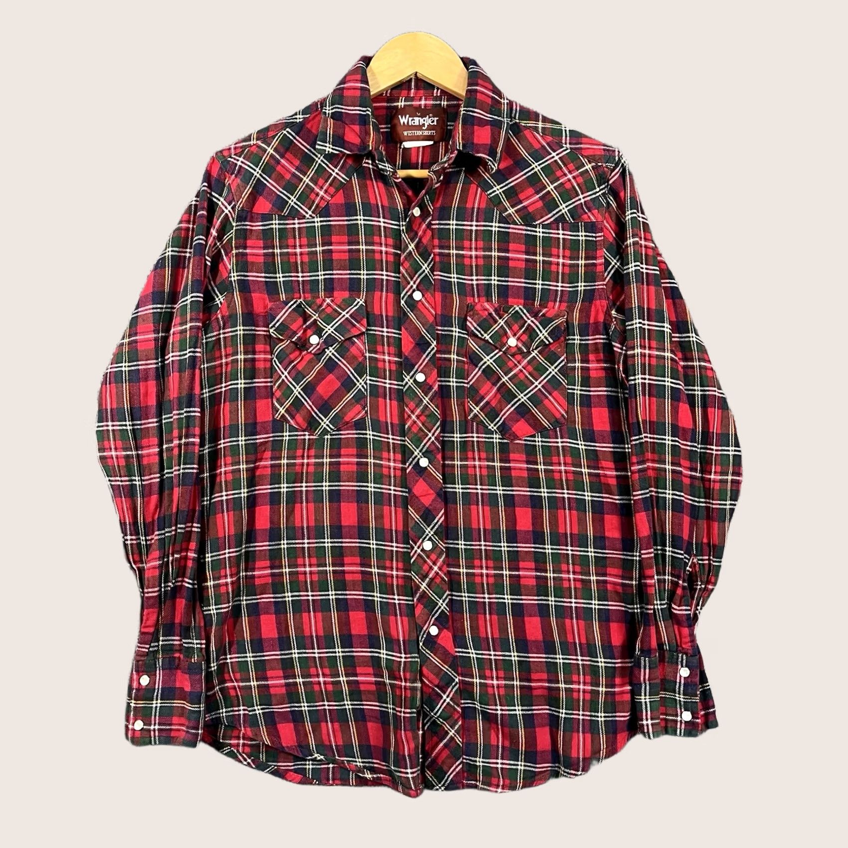 Wrangler VINTAGE Wrangler Shirt Mens M Red Plaid Western Pearl Snap Brushpopper Shirt Size US M / EU 48-50 / 2 - 1 Thumbnail