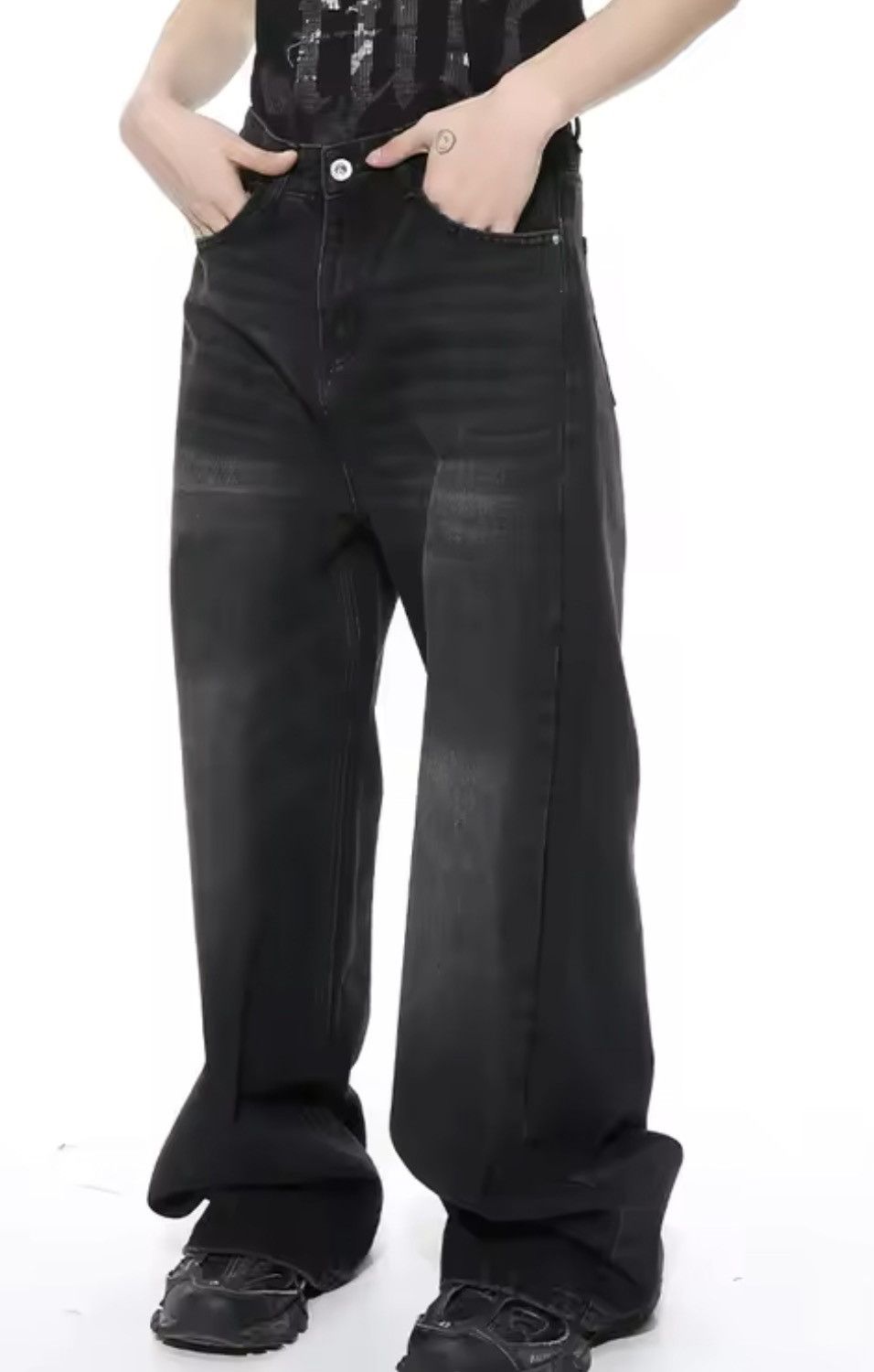 Japanese Brand Kitajima x zai Black Baggy Washed Denim Jeans Size US 31 - 6 Thumbnail