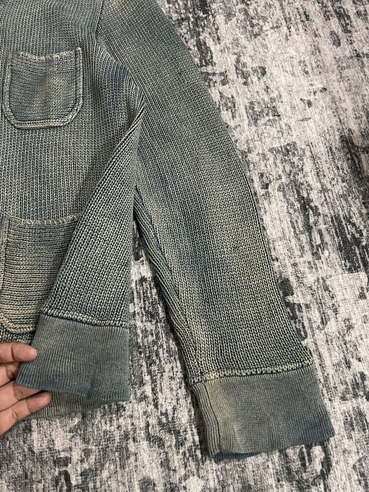 RRL Ralph Lauren RRL Double Ralph Lauren Indigo Cardigan Distressed Knit Size US L / EU 52-54 / 3 - 10 Thumbnail