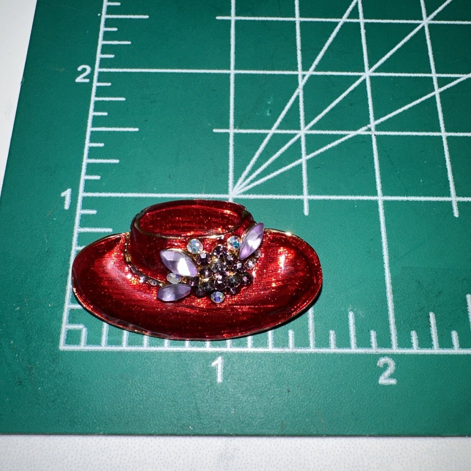 Vintage Red Hat Society Sun Red Purple & AB Rhinestones Brooch Pin Size ONE SIZE - 4 Thumbnail
