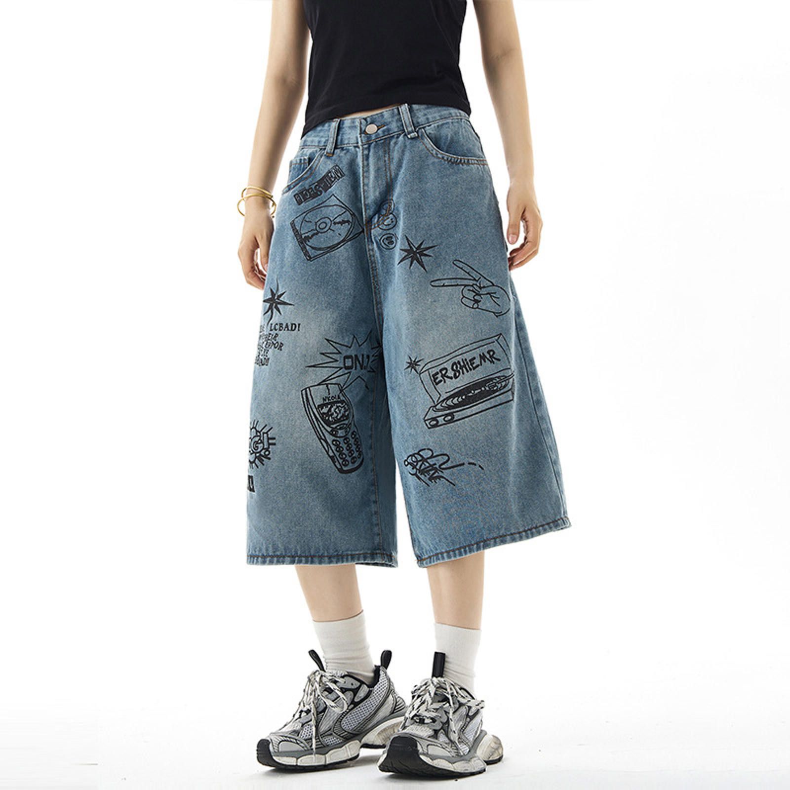 Jean Graffiti Graphic Wide Leg Jorts Size US 32 / EU 48 - 2 Thumbnail