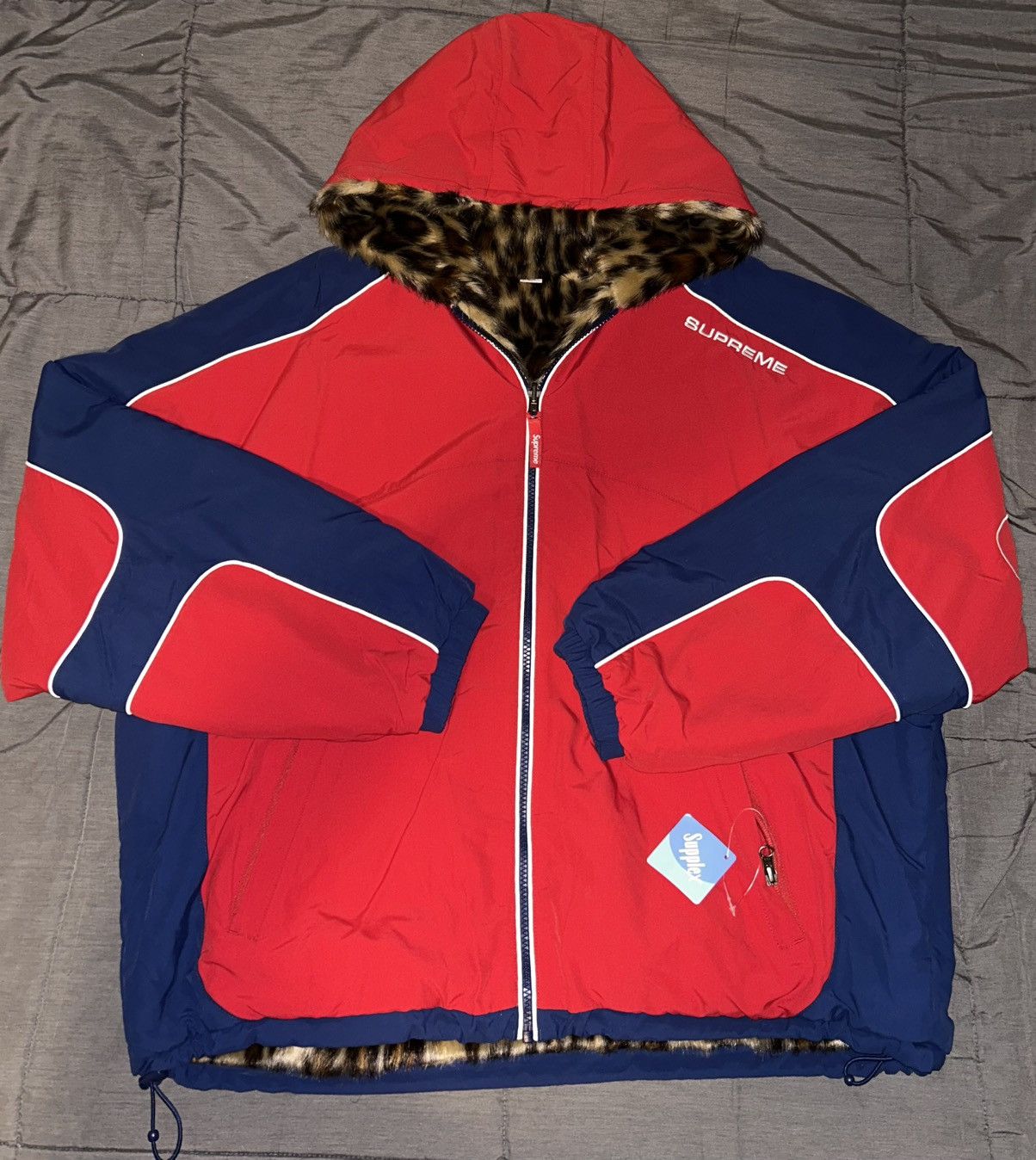 ケトSupreme FauxFurReversibleHooded Supreme Faux Fur Reversible Hooded Jacket Blue S 20AW Winter