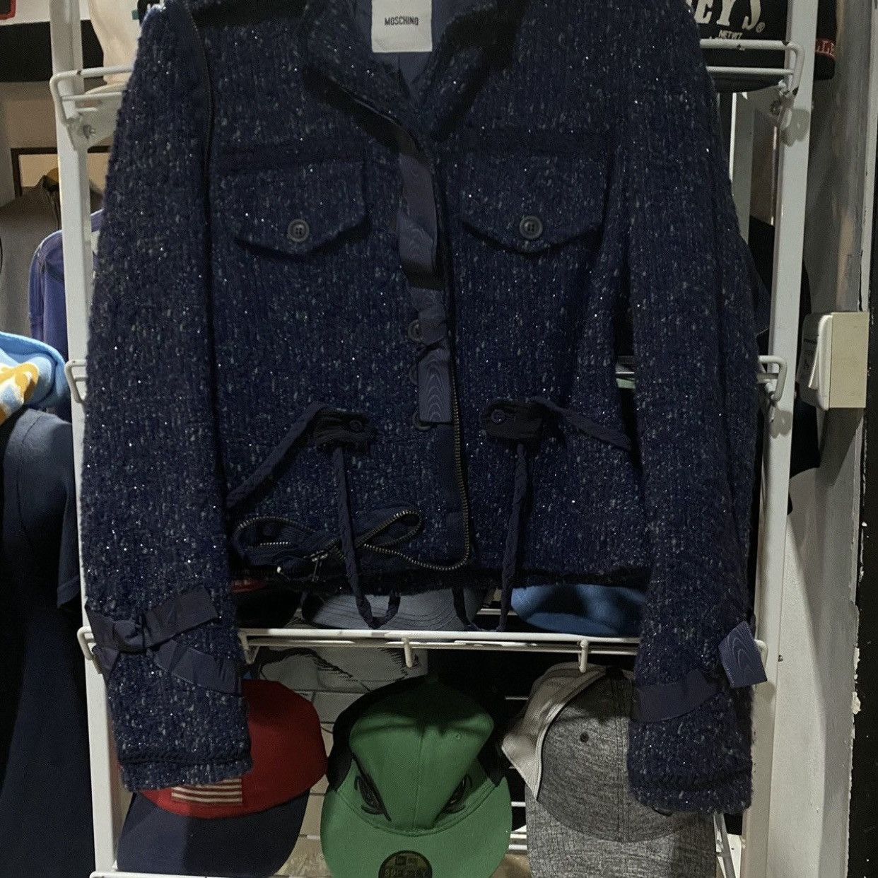 Moschino Moschino Herringbone Wool Blend Tweed Jacket - Navy Blue Size M / US 6-8 / IT 42-44 - 4 Thumbnail