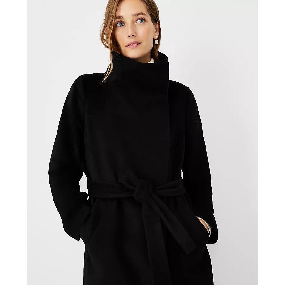 Ann Taylor New Ann Taylor Sz XS Black Wool Belted Funnel Neck Pea Coat Size XS / US 0-2 / IT 36-38 - 3 Thumbnail