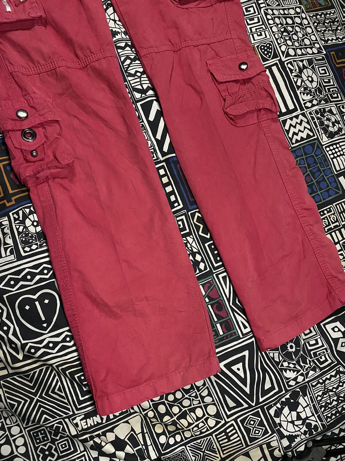 14th Addiction × Japanese Brand × Le Grande Bleu (L.G.B.) Junye Red Disteressed Multipocket Cargo Pants Size US 29 - 4 Thumbnail
