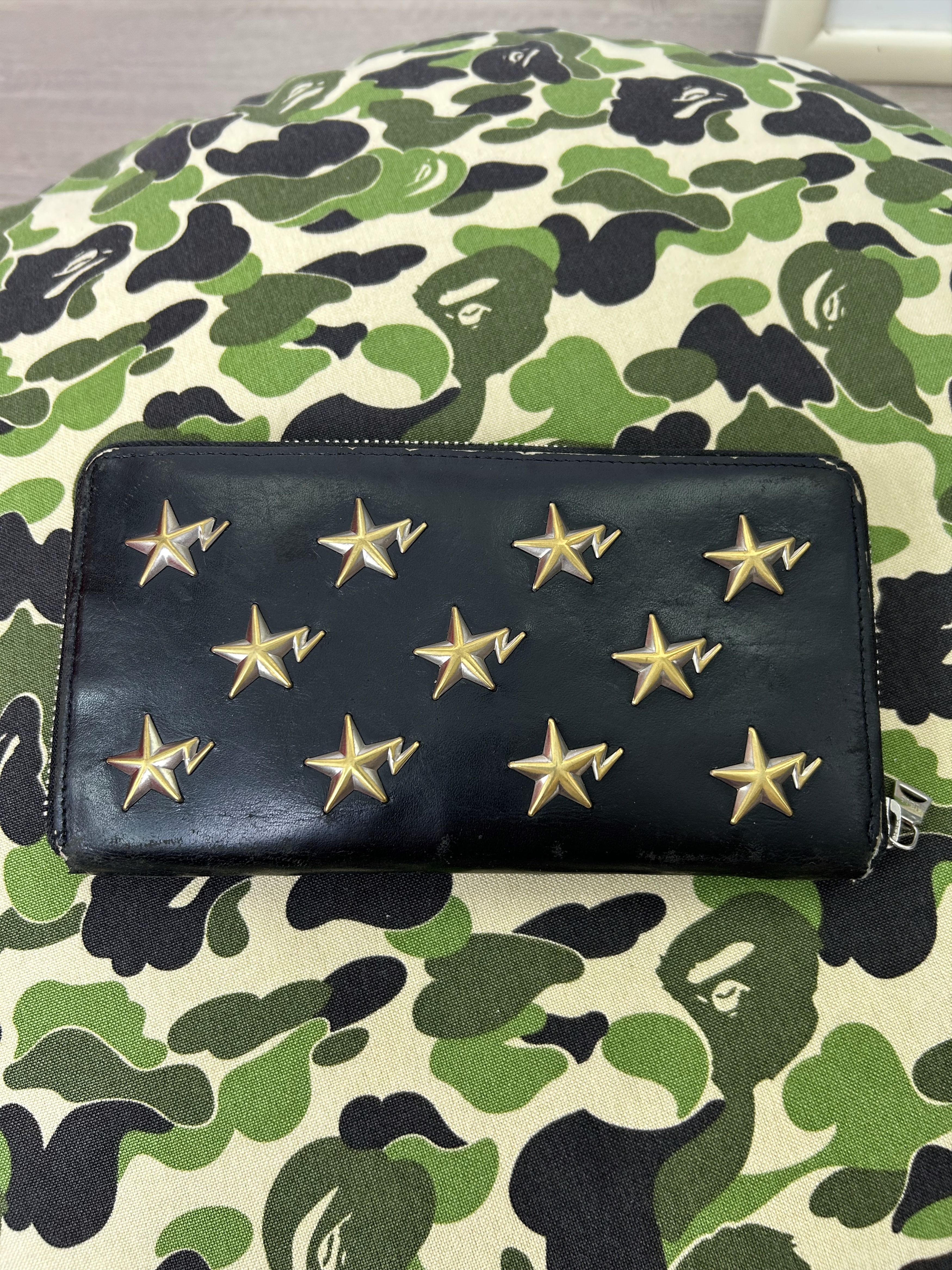 Bape Bape Sta Black Leather Zip Around Long Wallet Size ONE SIZE - 1 Thumbnail