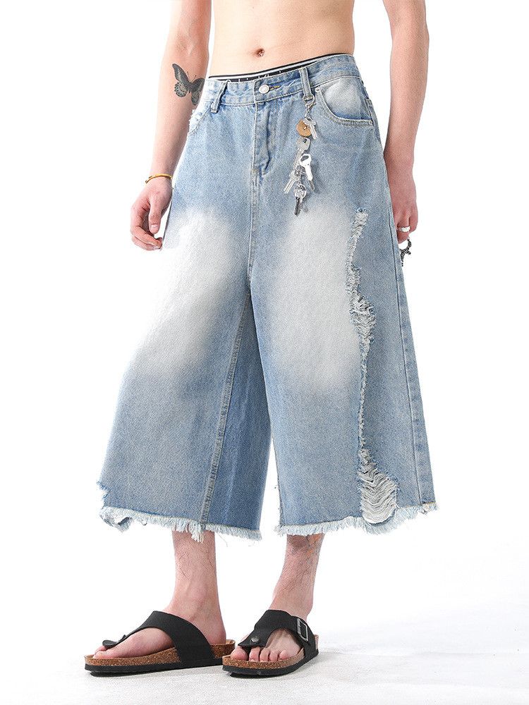 Japanese Brand Men's Retro Distressed Wide-Leg Denim Shorts Size US 32 / EU 48 - 3 Thumbnail