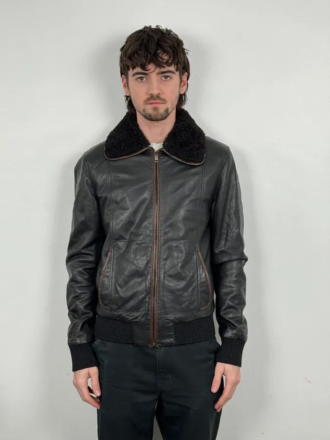 Dolce & Gabbana 2000s Dolce & Gabbana Aviator Black Shearling Collar Leather Jacket Size US M / EU 48-50 / 2 - 2 Thumbnail