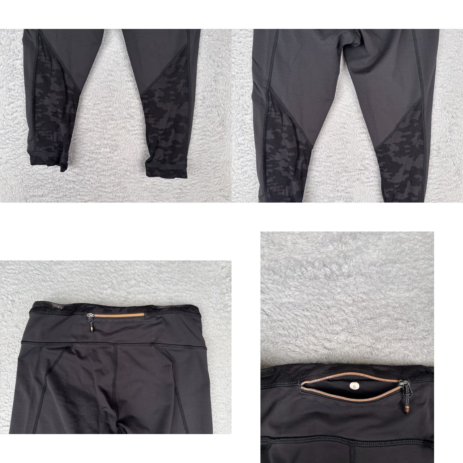Lululemon Pants Womens 6 Black Camo Cropped Straight Leg Pockets Yoga Activewear Read Me