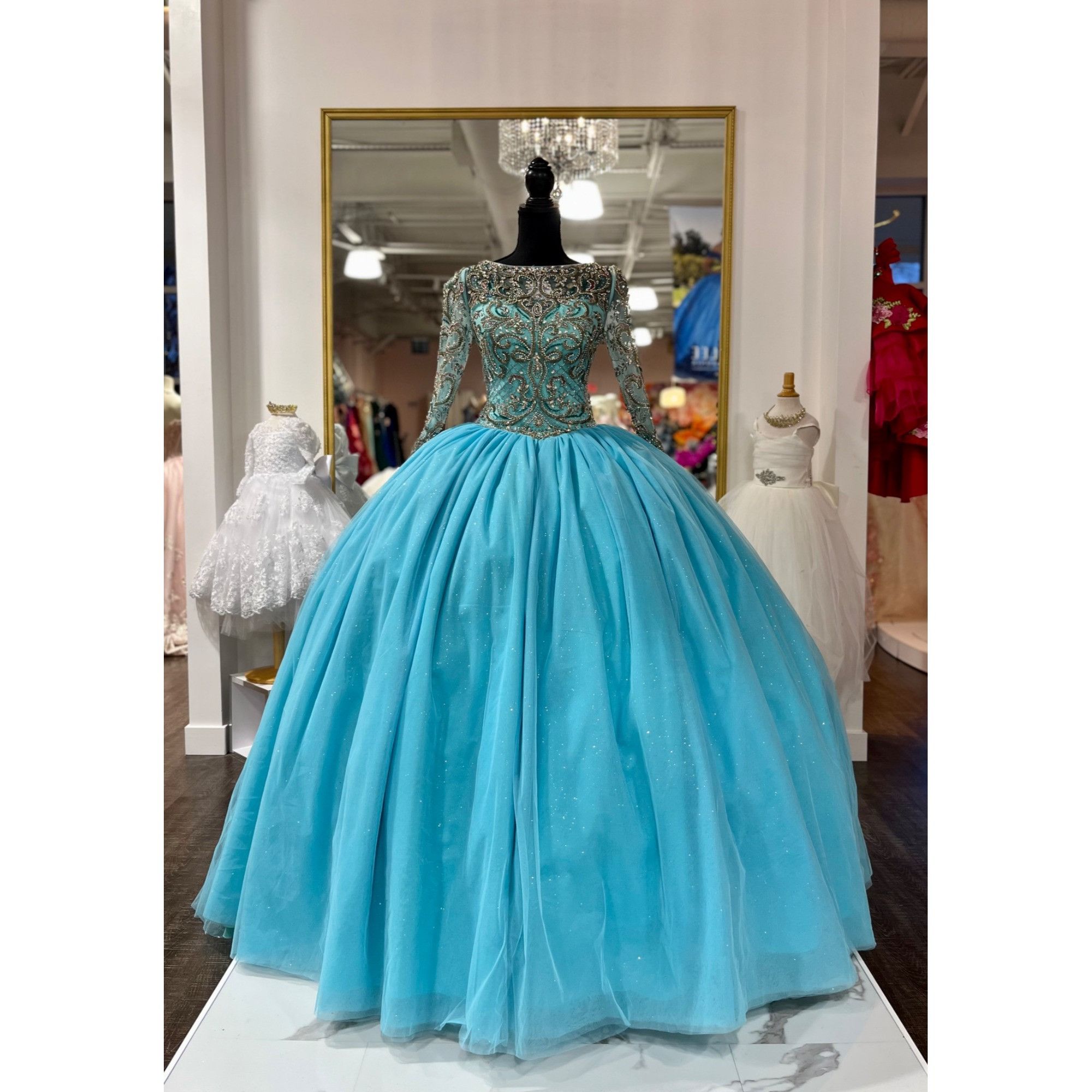Other Enchanting Beaded Long-Sleeved Ballgown by House of Wu - Tul Size L / US 10 / IT 46 - 1 Thumbnail