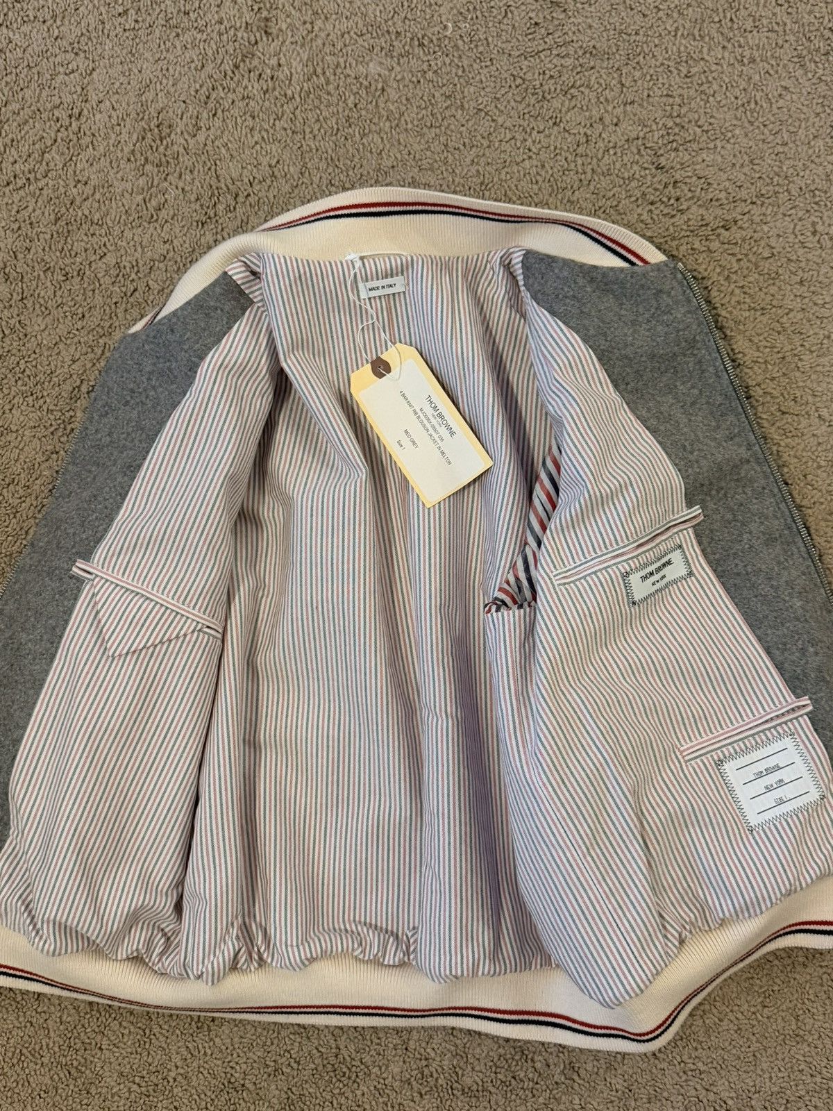 Thom Browne THOM BROWNE Striped leather and wool bomber jacket Size US S / EU 44-46 / 1 - 10 Thumbnail