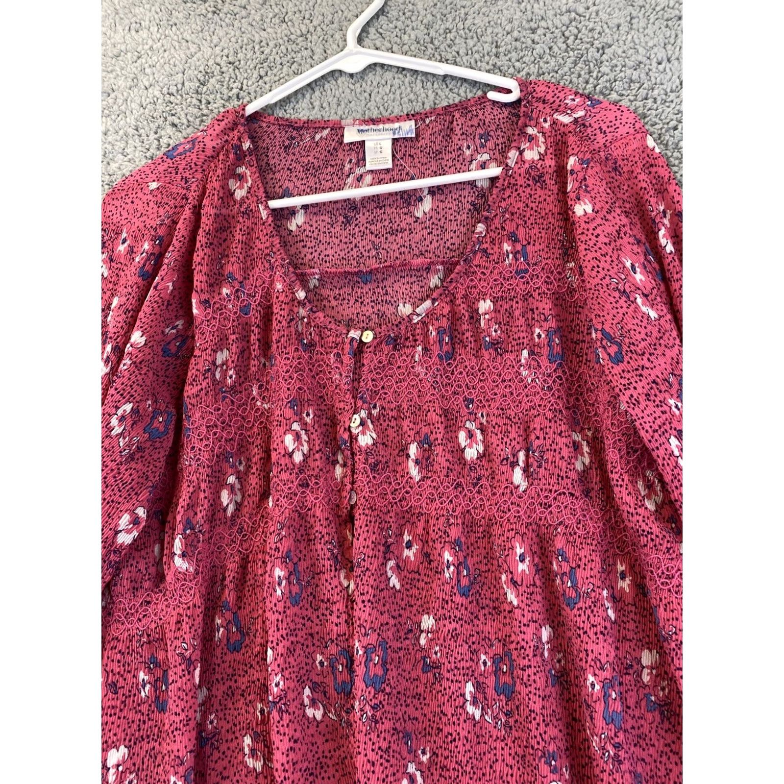 Vintage Motherhood Maternity Top Blouse Women's L Long Sleeve Purple Floral Button Up V-Neck Buttoned Casual All Seasons Women Medium Purple Floral 32-38 Size L / US 10 / IT 46 - 2 Thumbnail