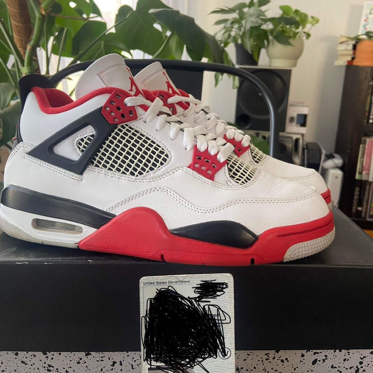 image of Jordan Nike Jordan 4 Fire Red Shoes in White, Men's (Size 9.5)