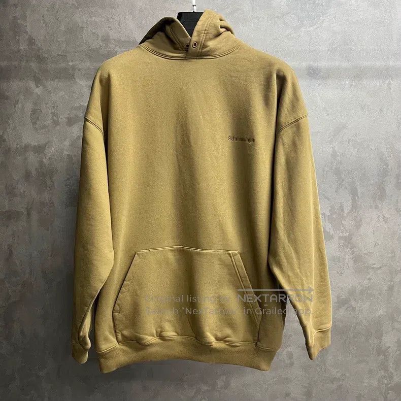Balenciaga Balenciaga Khaki Solid Color Hooded Sweatshirt Size US L / EU 52-54 / 3 - 1 Thumbnail