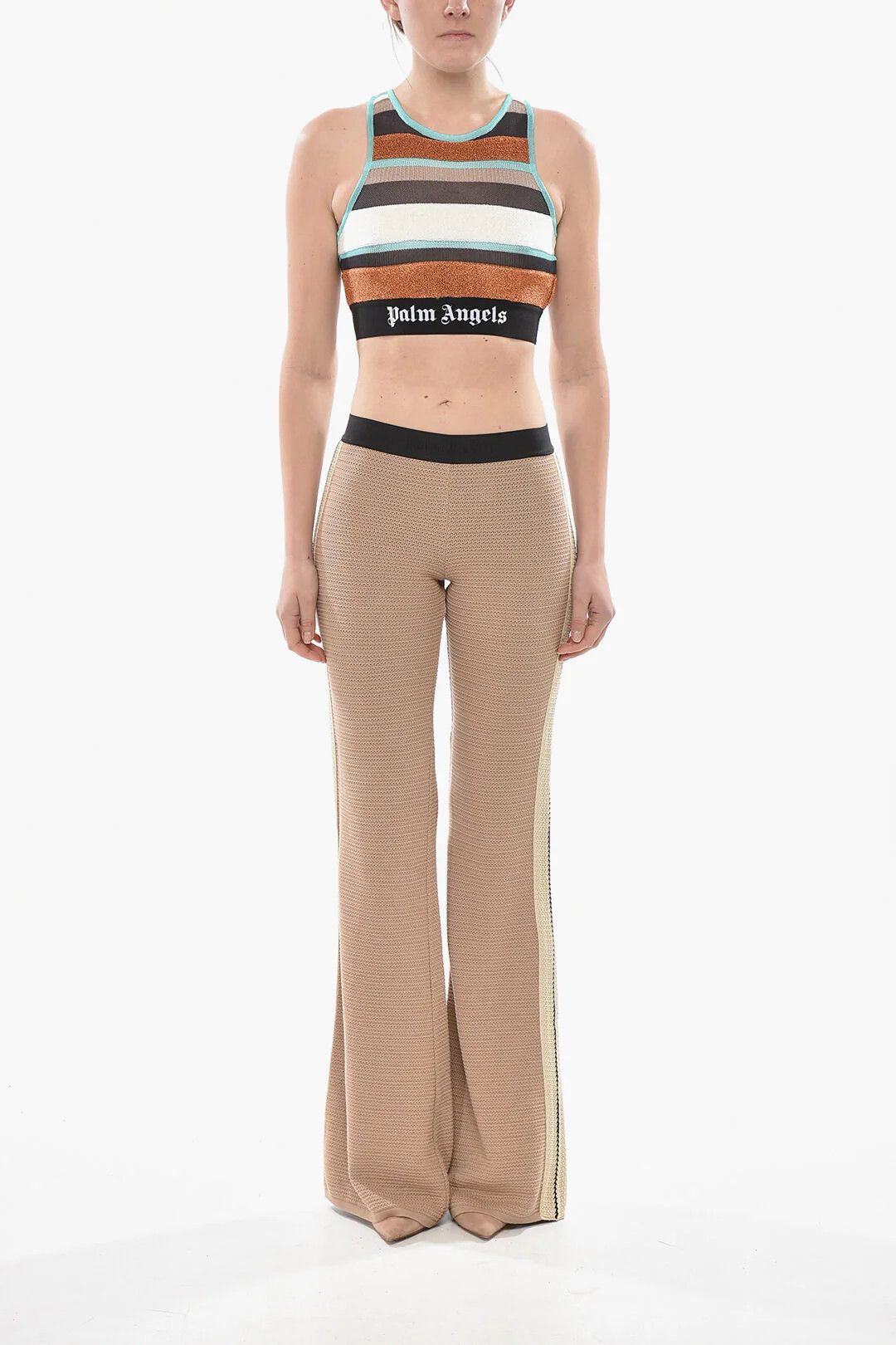 Palm Angels og1mm0326 Lurex Knit Crop Top Multicolor Size L / US 10 / IT 46 - 4 Thumbnail