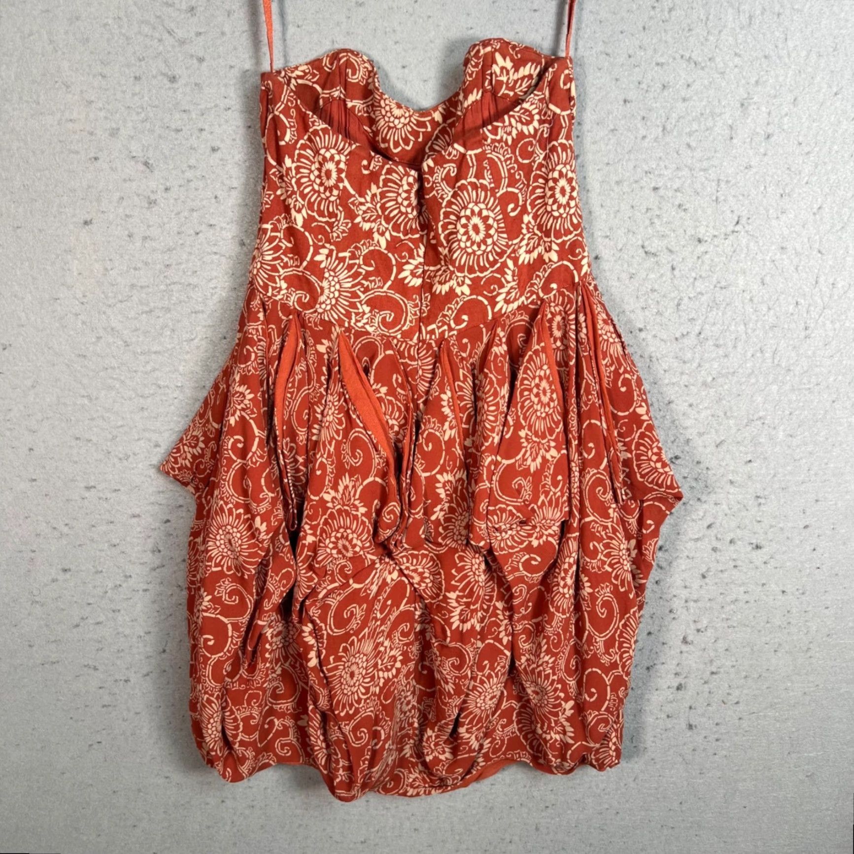 French Connection French Connection Dress Womens 2 Red Floral Bubble Hem  Cotton Flax Blend | Grailed