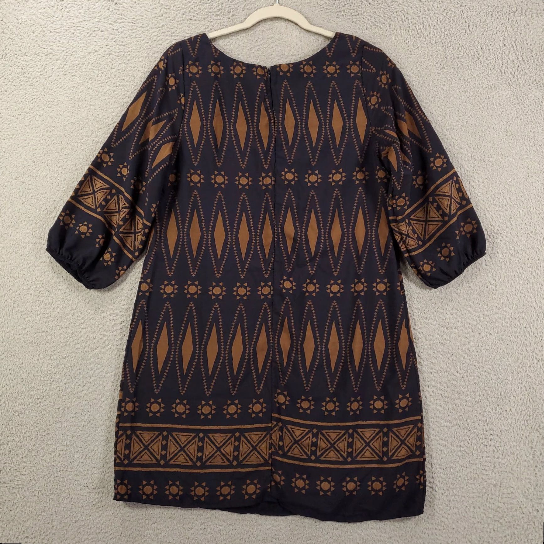 Vintage Womens Dress Large size Geometric Mini Length Lined Zip Back Dark Tunic Shift Size L / US 10 / IT 46 - 5 Thumbnail