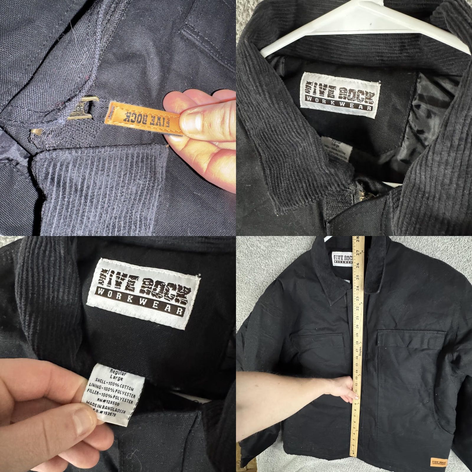 Logo 7 Five Rock Jacket Mens L Black Canvas Insulated Full Zip Pockets Logo Back Embroidered Workwear Quilted Outdoor Winter Size US L / EU 52-54 / 3 - 8 Thumbnail