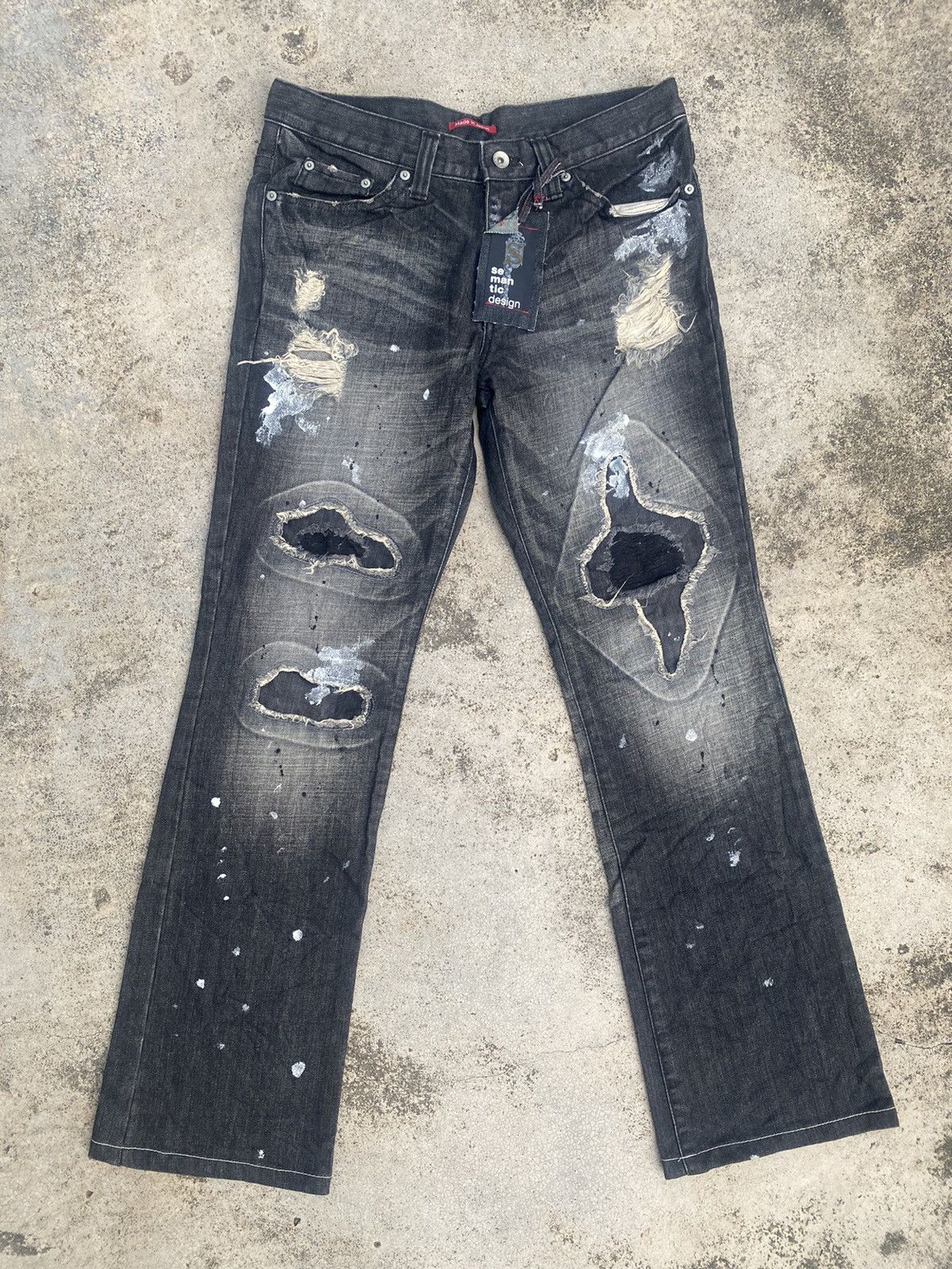 Japanese Brand Flare Jeans Semantic Distressed Boro Painted Bootcut Size US 32 / EU 48 - 3 Thumbnail