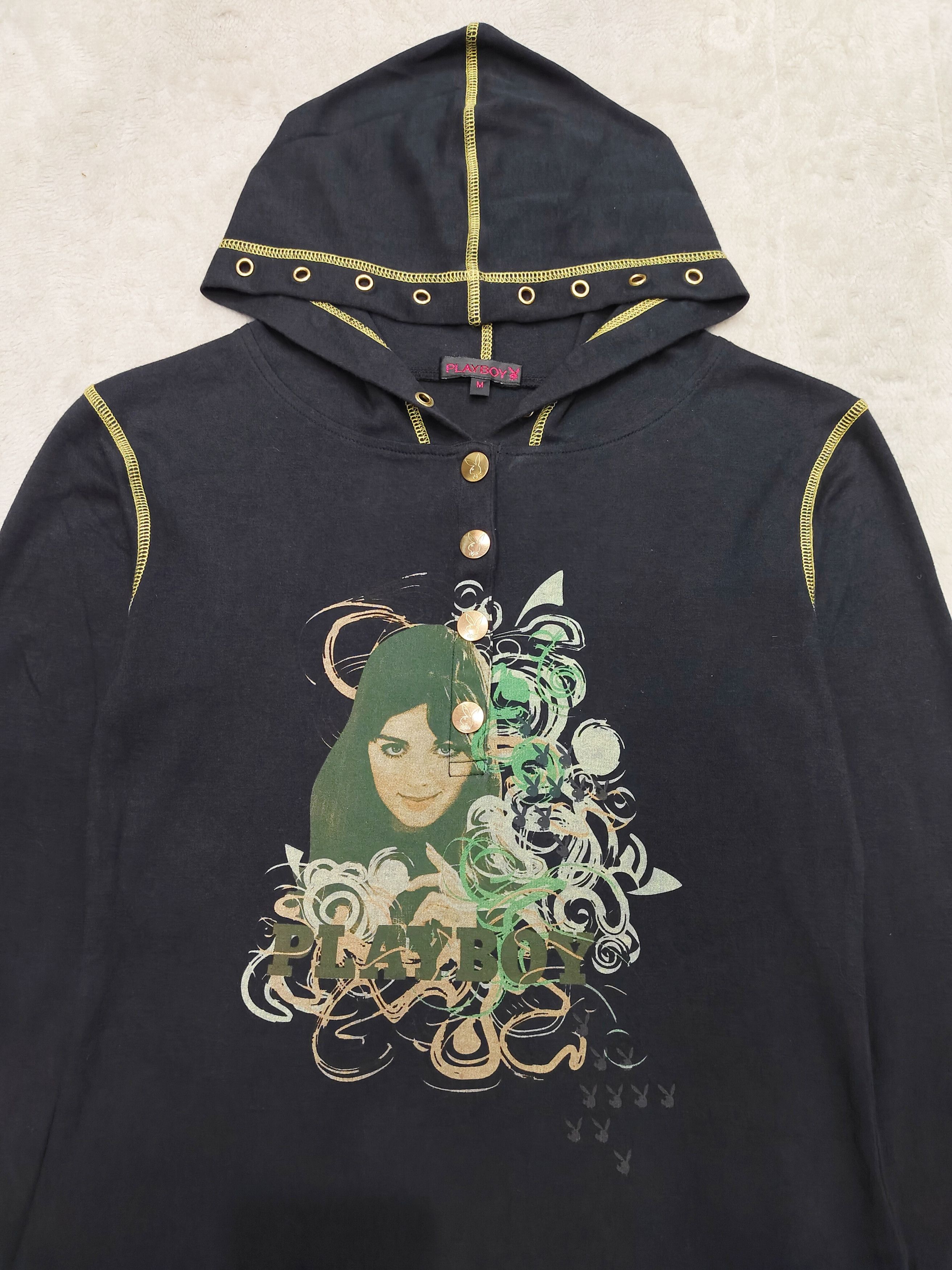 Playboy 00s Playboy Japan Y2K Bunny Art Graphic Henley Sweatshirt Size M / US 6-8 / IT 42-44 - 2 Thumbnail