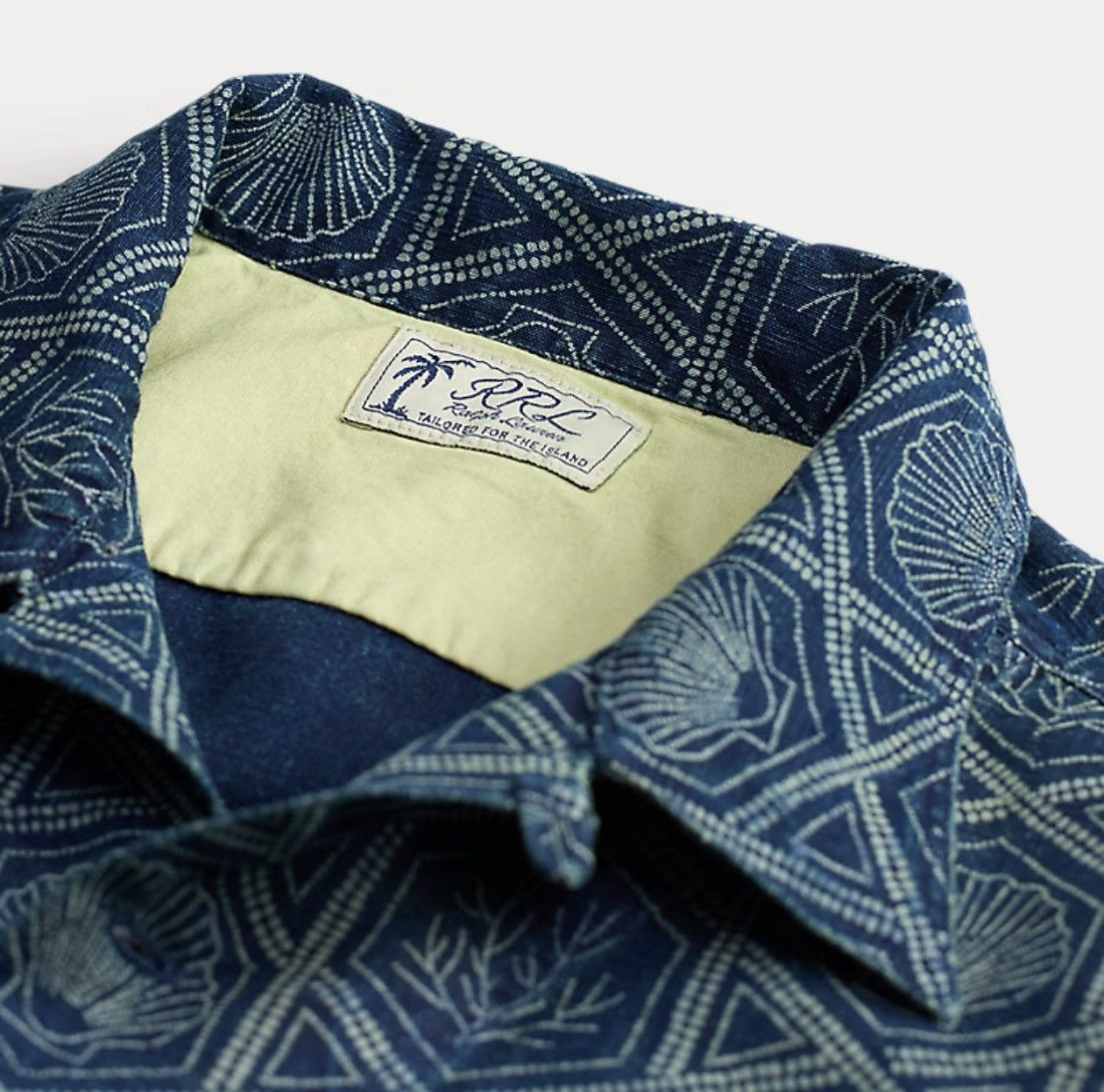 RRL Ralph Lauren Indigo Shell-Print Linen-Cotton Shirt Size US XL / EU 56 / 4 - 3 Thumbnail