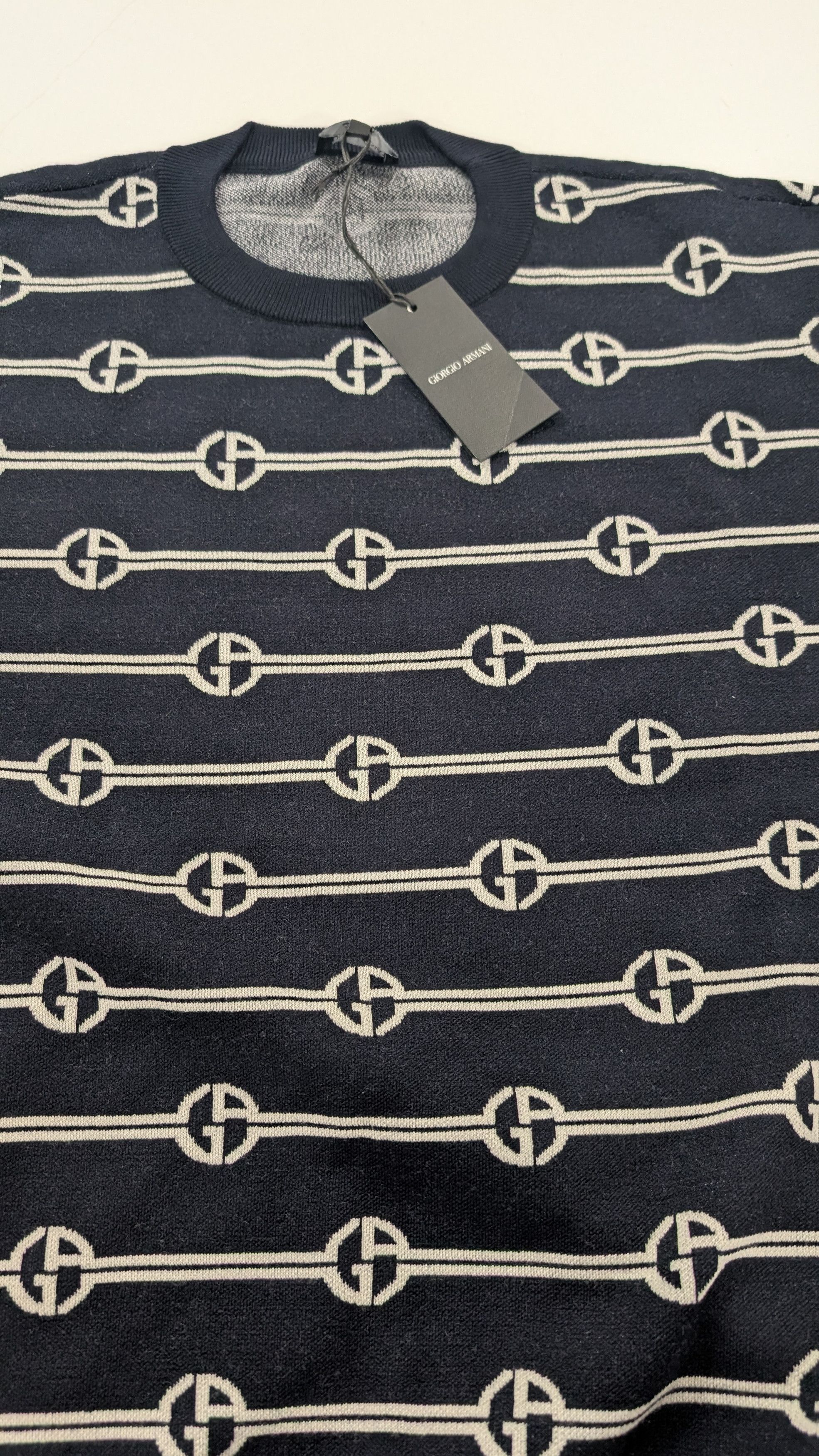 Giorgio Armani GIORGIO ARMANI Virgin Wool Monogram Knit Sweater Size US L / EU 52-54 / 3 - 4 Thumbnail