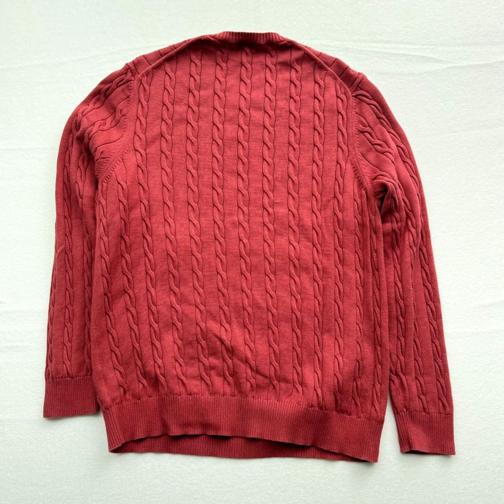 Brooks Brothers VINTAGE Brooks Brothers Men's XL Cable Knit Sweater Sweatshirt 90s Supima Cotton Red Crew Neck Pullover Knit Size US XL / EU 56 / 4 - 6 Thumbnail