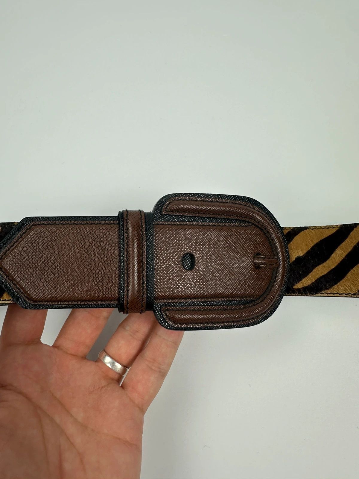 Prada Prada SS2011 Zebra Fur Brown Belt Size 34 - 4 Thumbnail