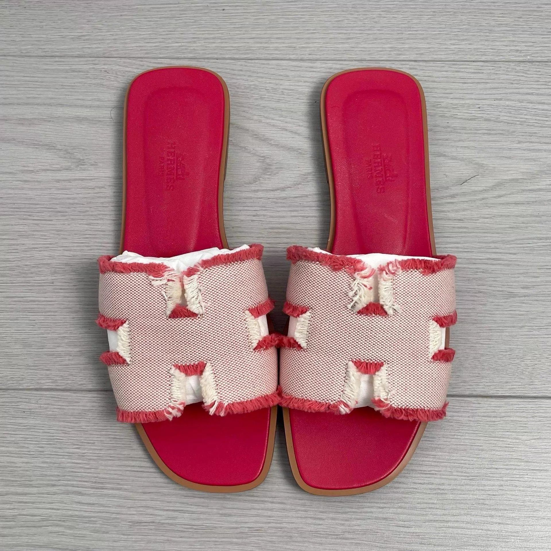 Hermes Hermès leather slippers pink red Size US 6.5 / IT 36.5 - 1 Thumbnail