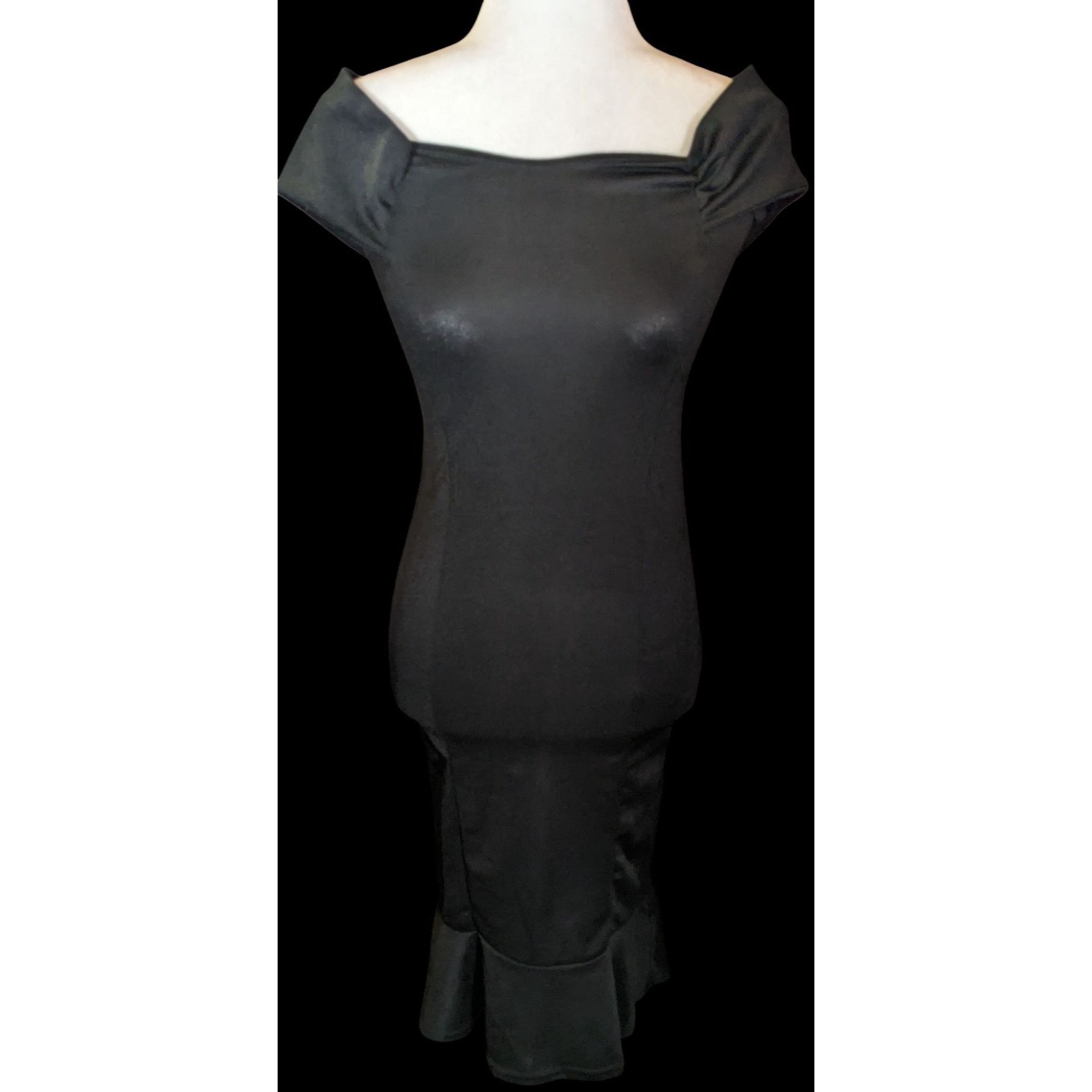PrettyLittleThing Pretty Little Thing Black Bardot Frill Midi Dress |  Grailed
